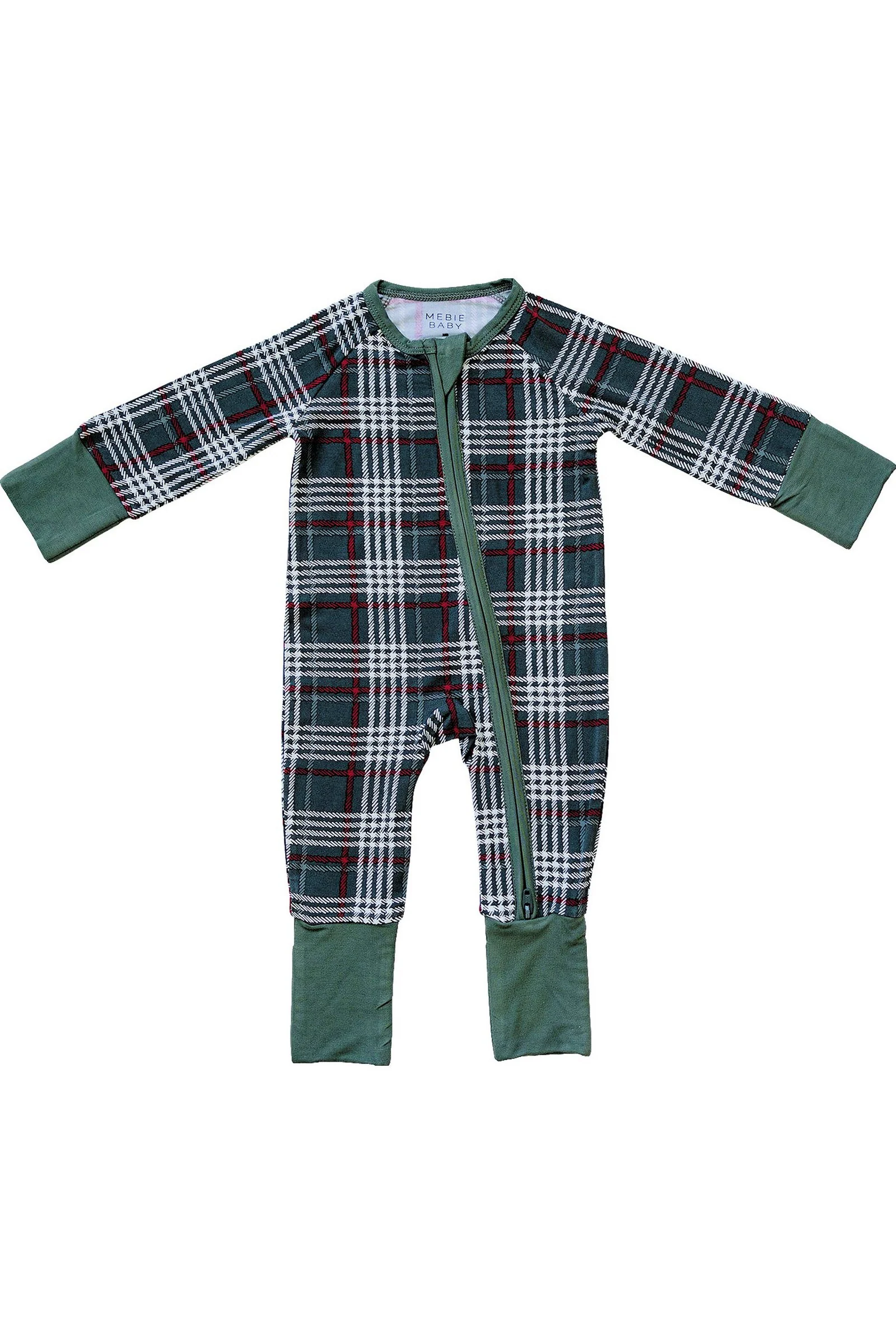 Mebie Baby Green Plaid Zipper Pajama, Bamboo, Baby Essentials - Image 2