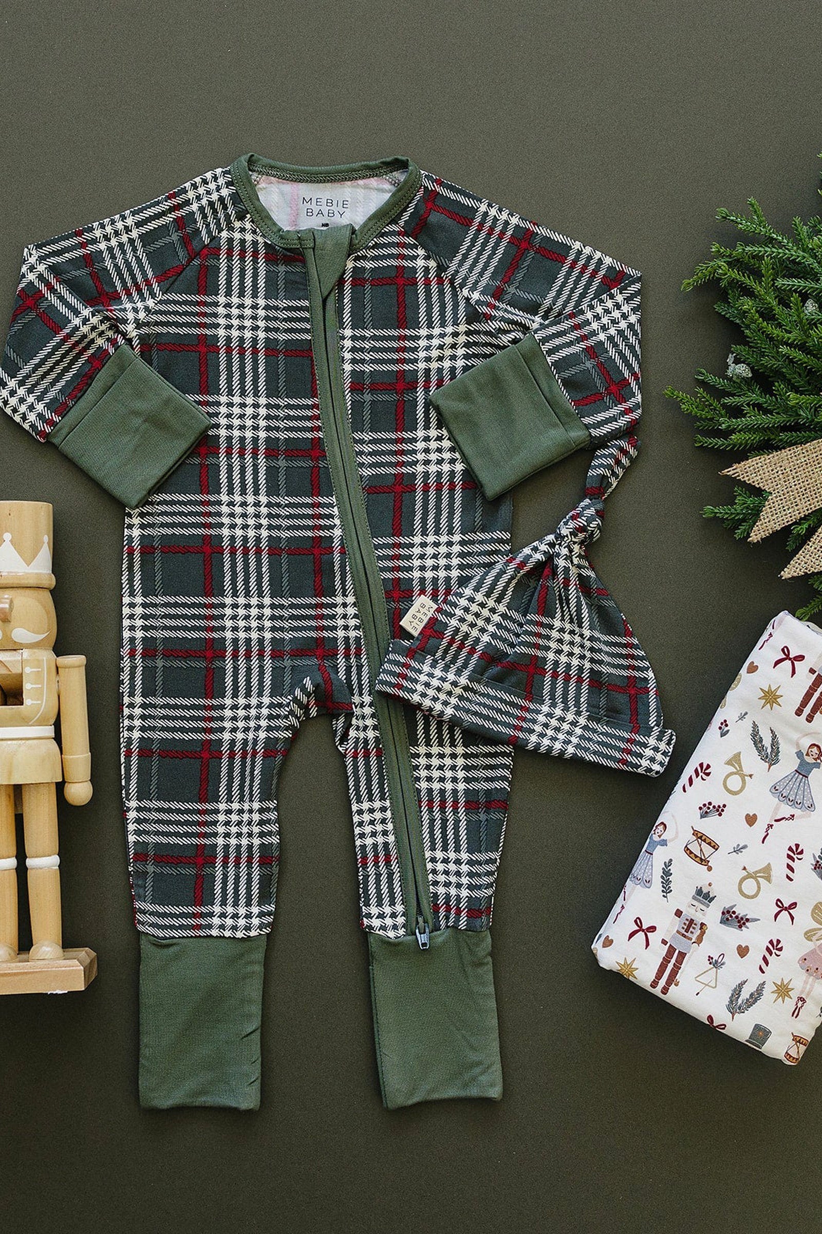 Mebie Baby Green Plaid Zipper Pajama, Bamboo, Baby Essentials - Image 5