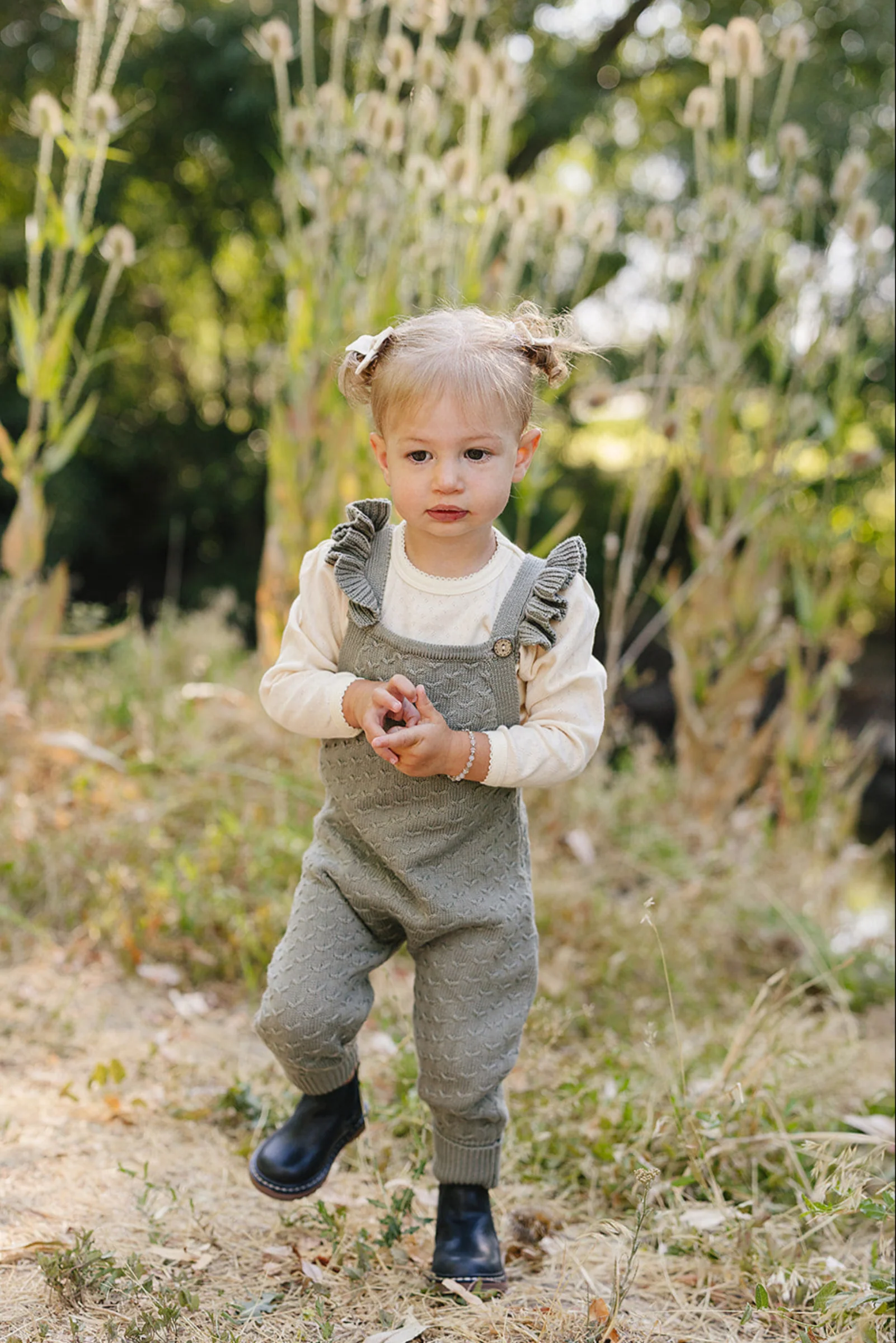 Mebie Baby Green Ruffle Knit Overalls, 100% Cotton, Baby
