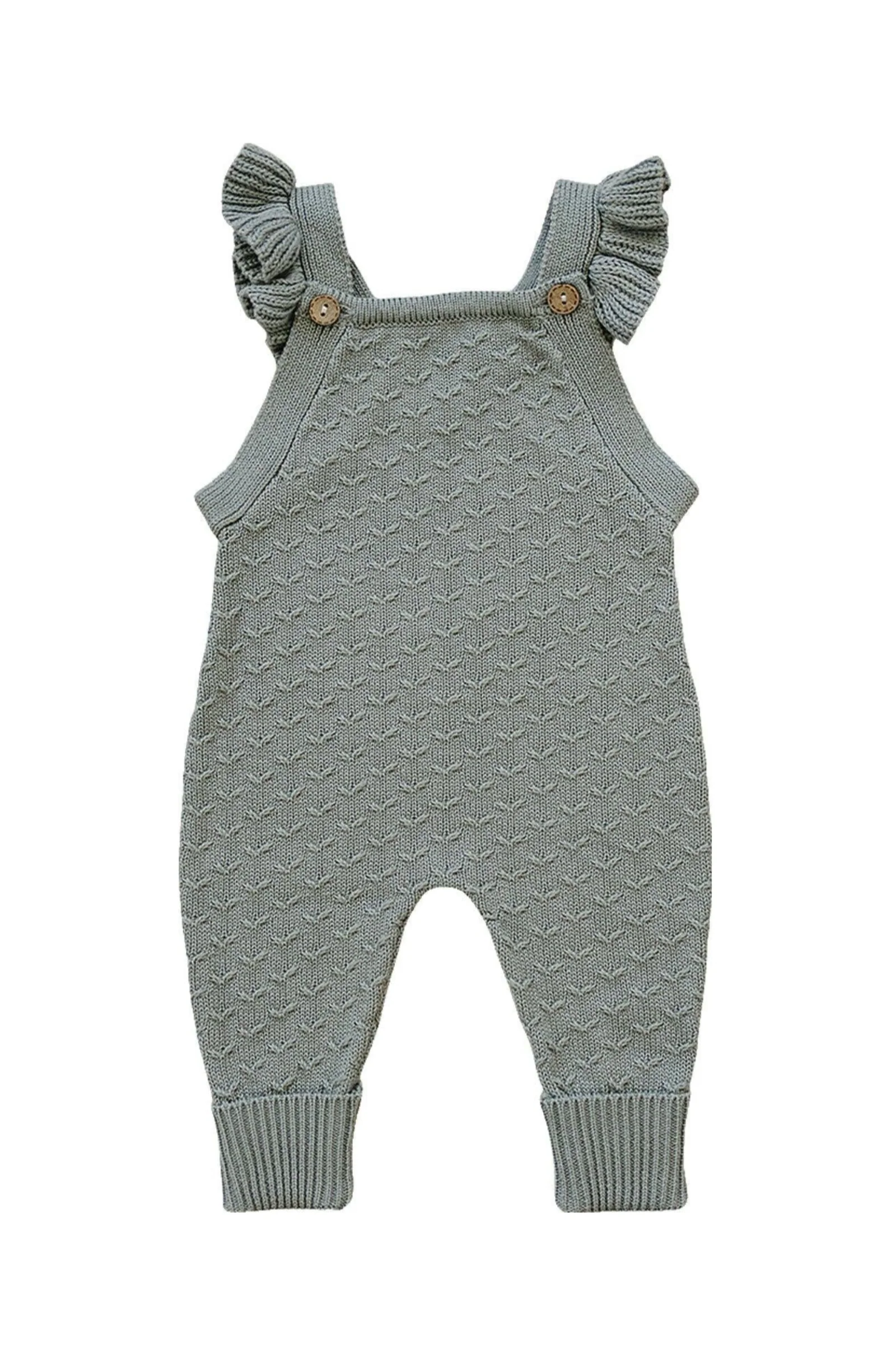Mebie Baby Green Ruffle Knit Overalls, 100% Cotton, Baby - Image 2