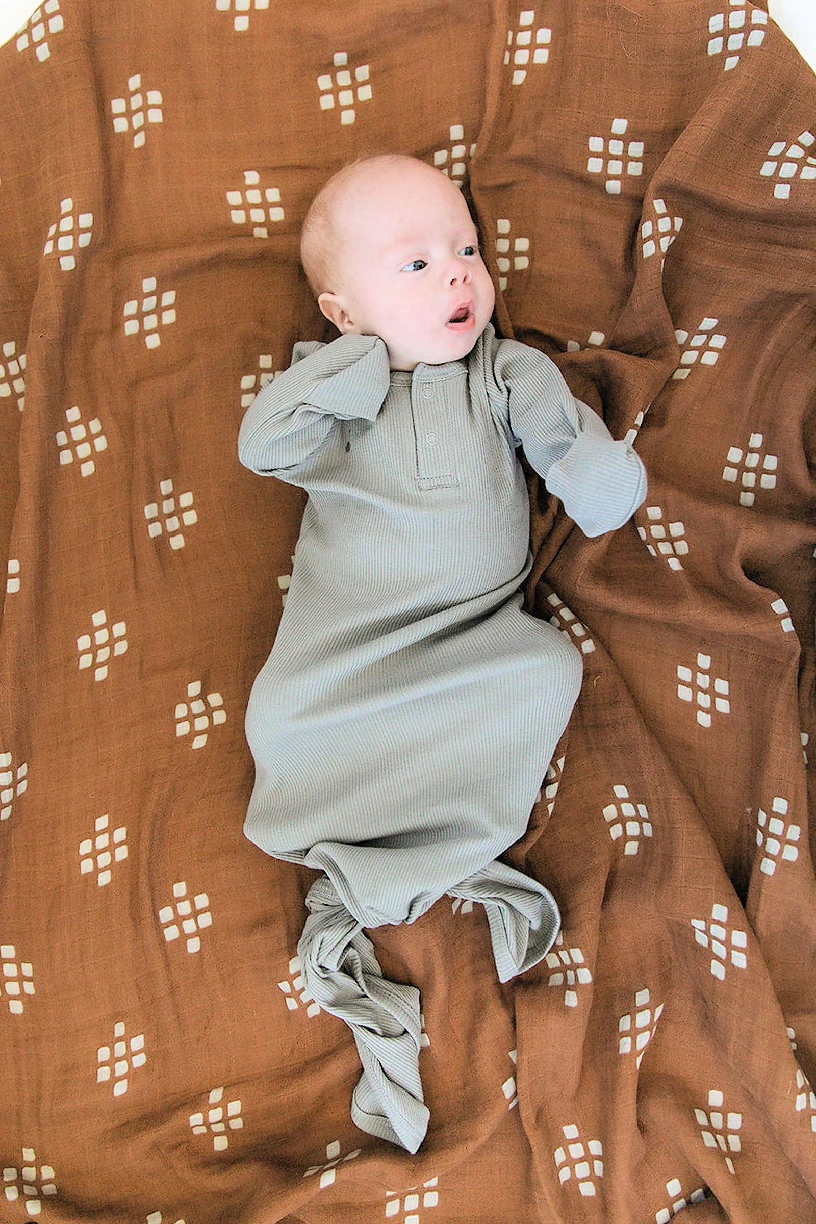 Mebie Baby Grey Ribbed Knot Gown, Baby Essentials, Organic Cotton - Image 4