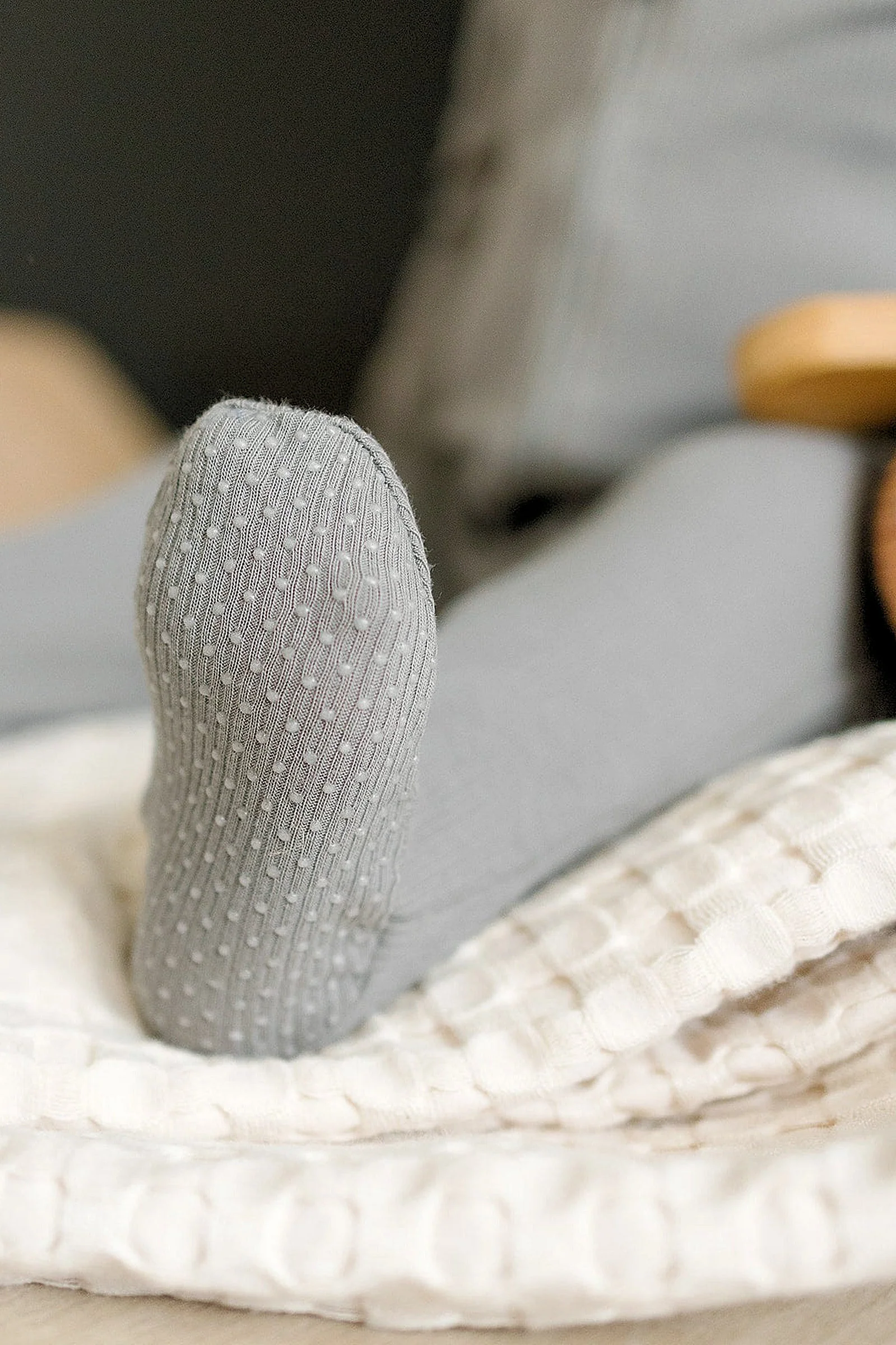 Mebie Baby Grey Ribbed Zipper Footed Pajama, Organic Cotton, Baby Essentials - Image 3