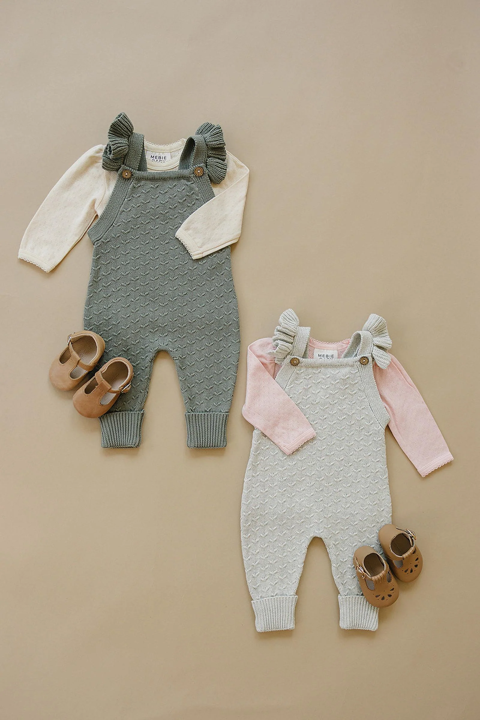 Mebie Baby Grey Ruffle Knit Overalls, 100% Cotton, Baby - Image 3