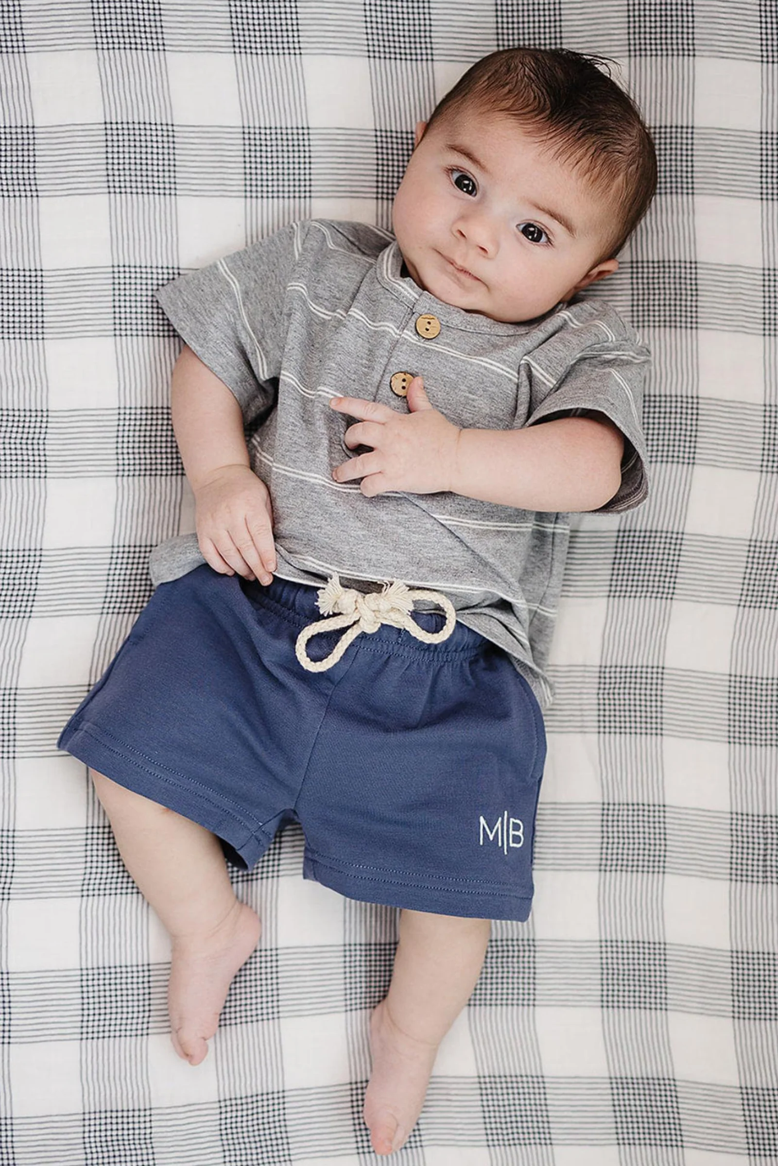 Mebie Baby Cotton Grey Stripe Button T-Shirt for Boys, Baby - Kids