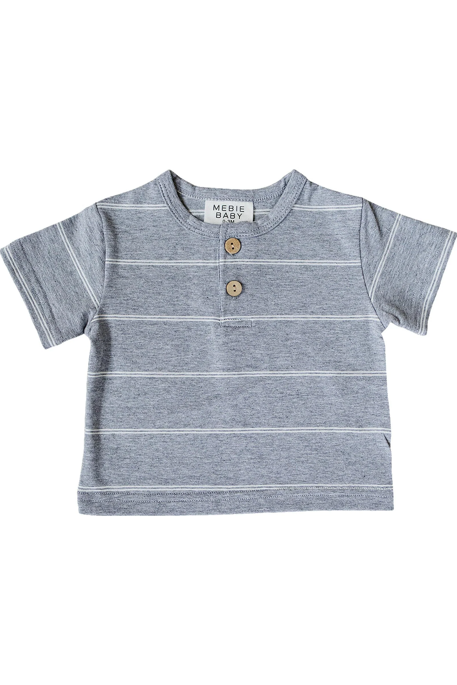 Mebie Baby Cotton Grey Stripe Button T-Shirt for Boys, Baby - Kids - Image 2