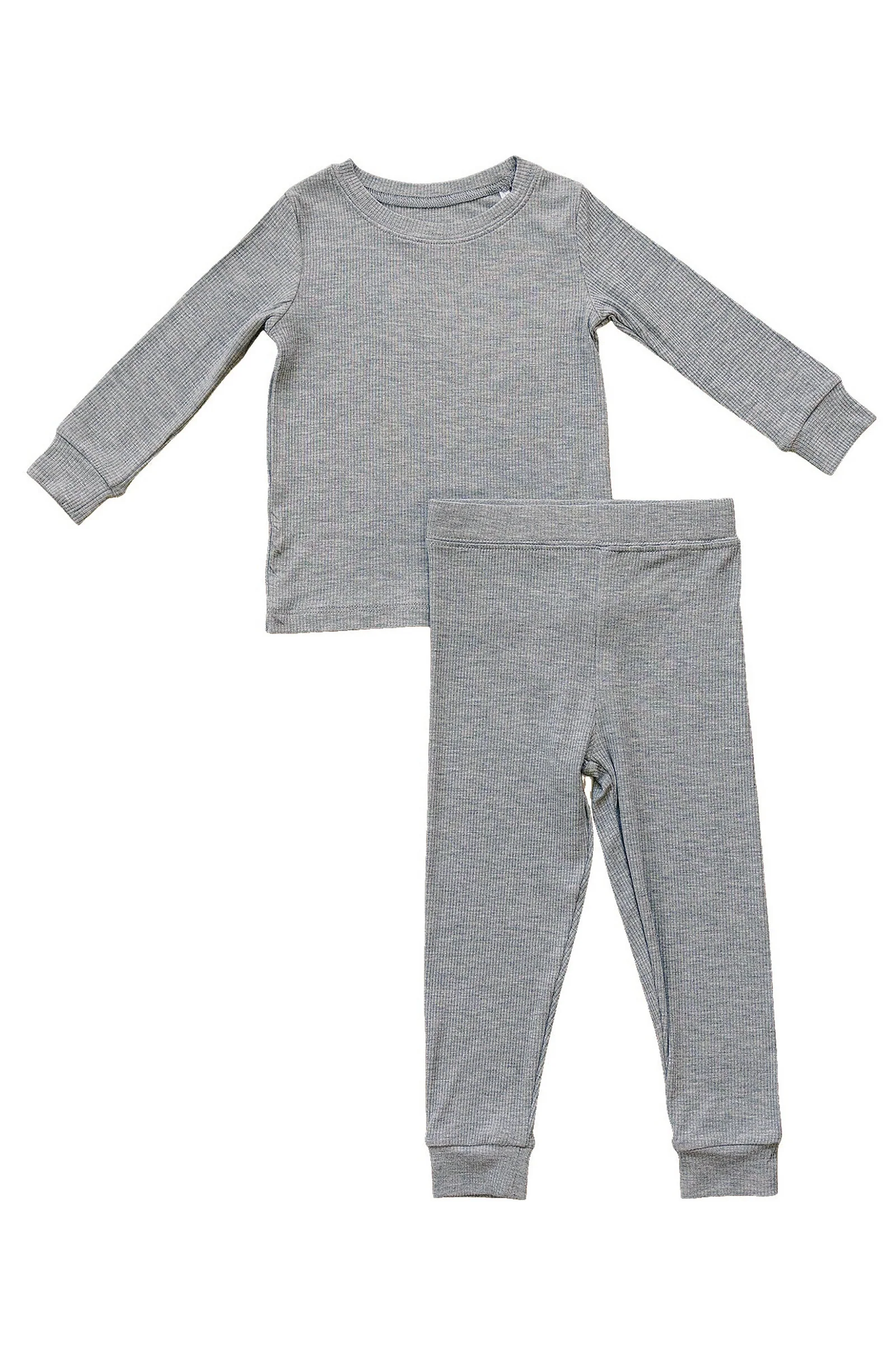 Mebie Baby Heather Grey Ribbed Cozy Pajama Set, Bamboo, Baby Essentials - Image 2