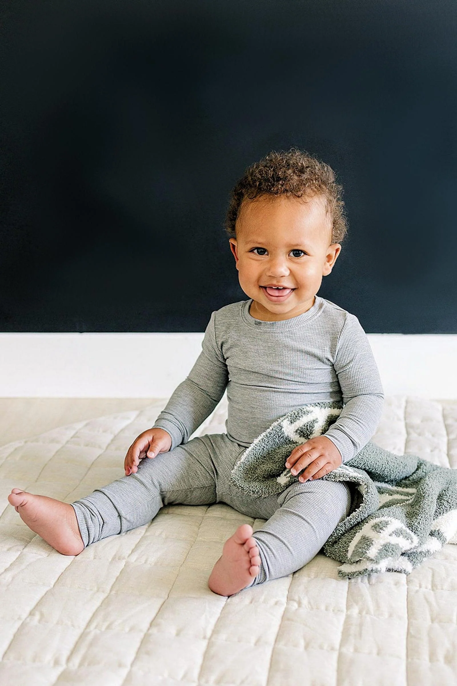 Mebie Baby Heather Grey Ribbed Cozy Pajama Set, Bamboo, Baby Essentials - Image 3