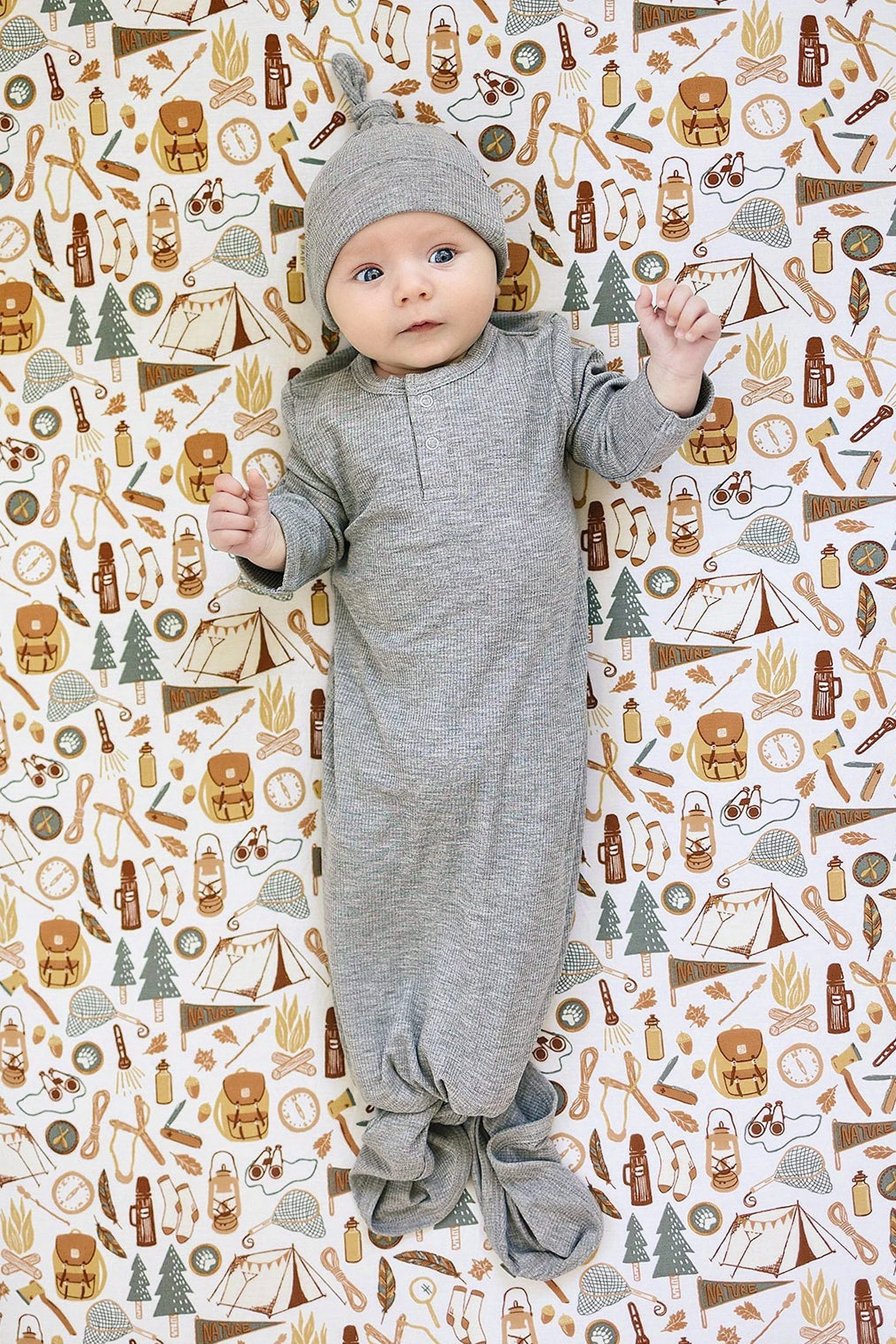 Mebie Baby Heather Grey Ribbed Knot Gown, Bamboo, Baby Essentials