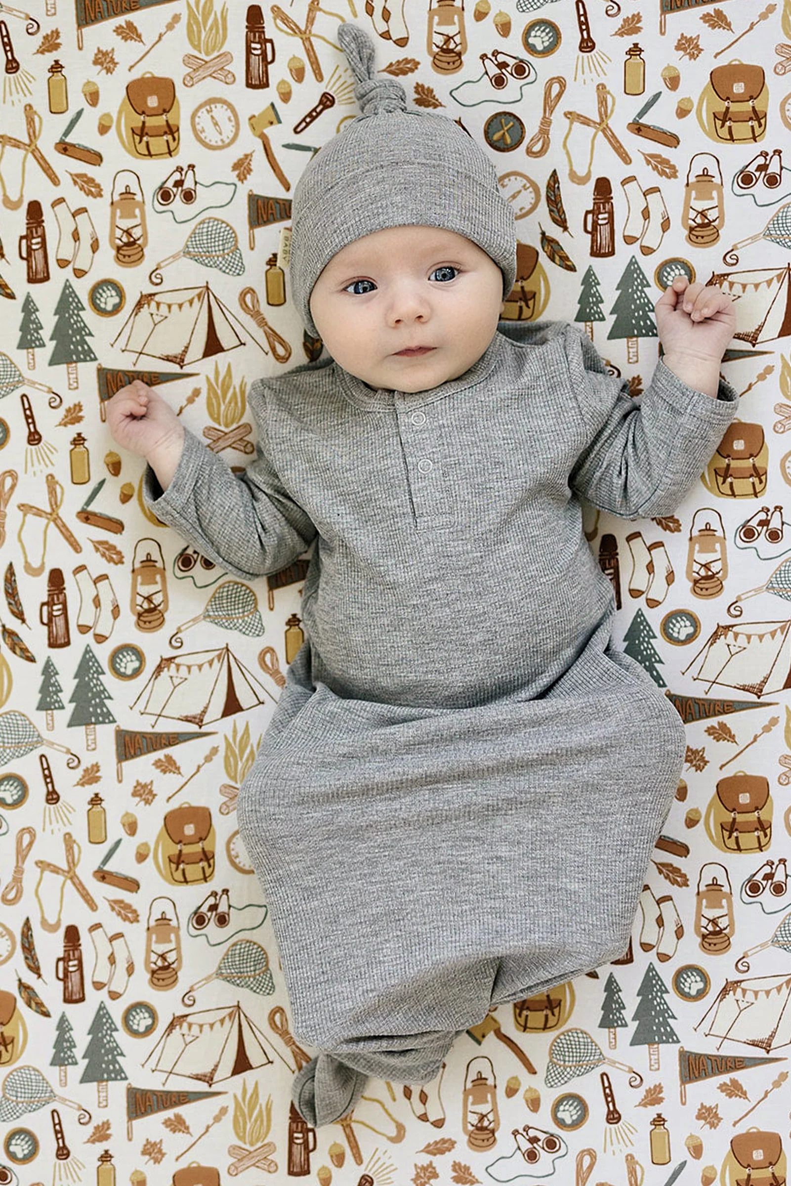 Mebie Baby Heather Grey Ribbed Knot Gown, Bamboo, Baby Essentials - Image 3