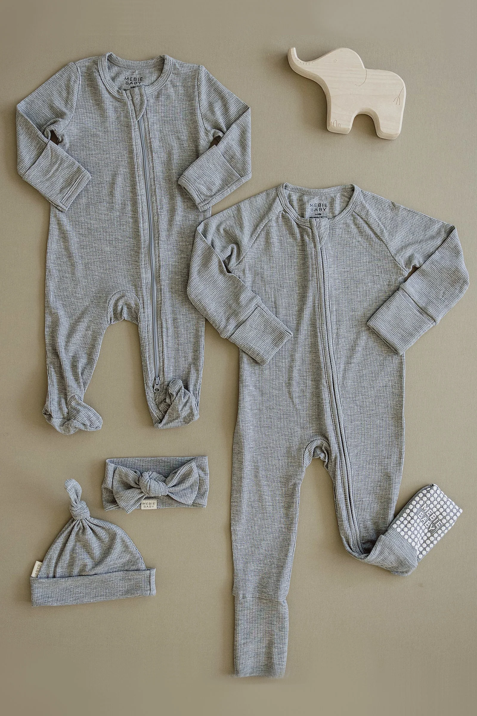 Mebie Baby Heather Grey Ribbed Zipper Pajama, Bamboo, Preemie, Baby Essentials - Image 6
