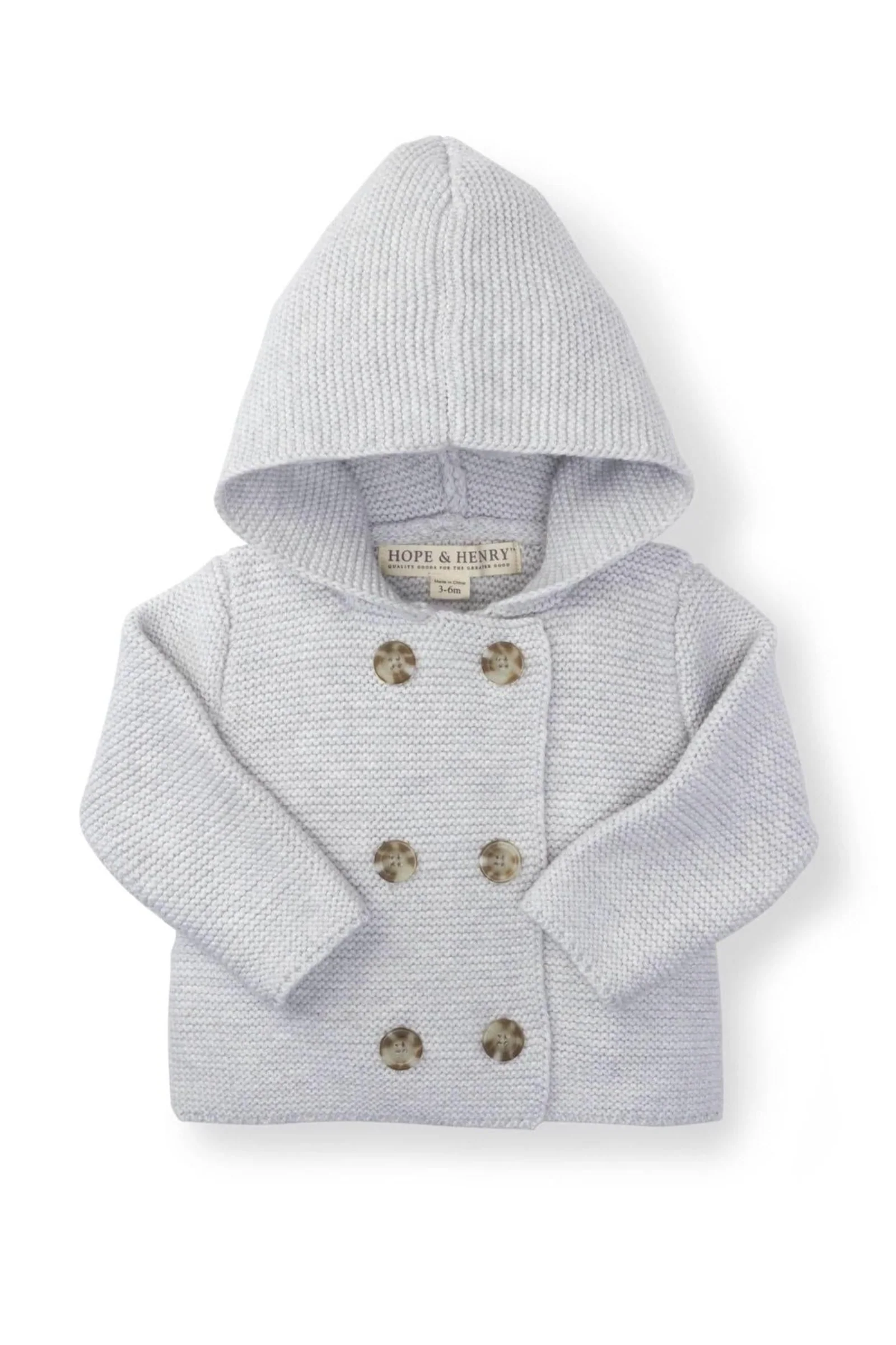Hope & Henry Organic Cotton Hooded Sweater, Light Gray Heather Seed Stitch Knit, Gender Neutral, Baby - Image 2