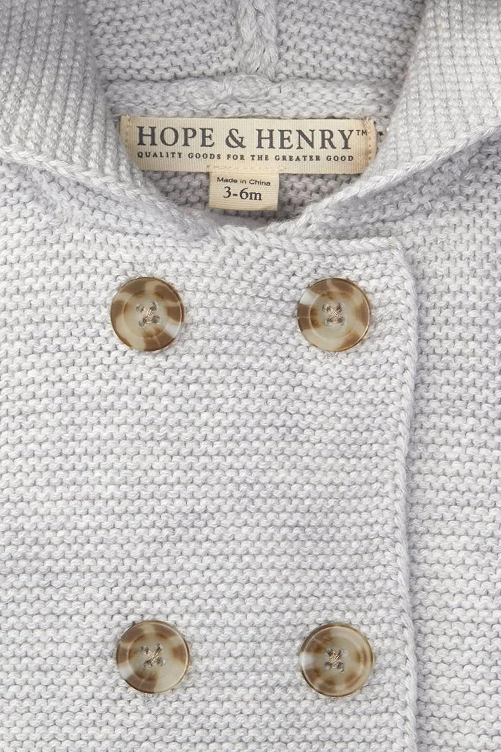 Hope & Henry Organic Cotton Hooded Sweater, Light Gray Heather Seed Stitch Knit, Gender Neutral, Baby - Image 3