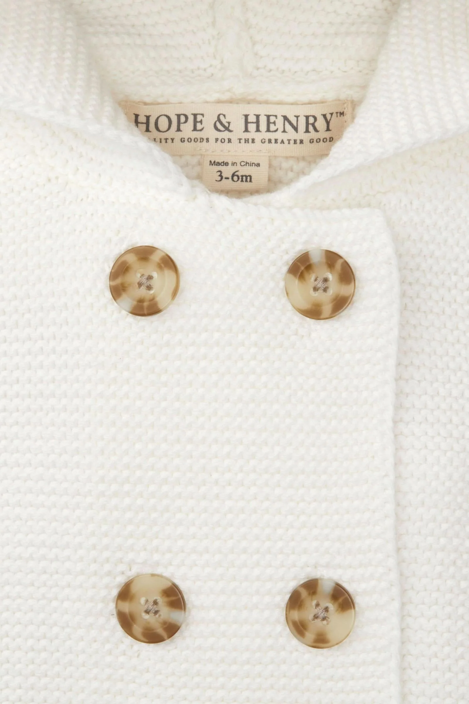 Hope & Henry Organic Cotton Hooded Sweater, Soft White Seed Stitch Knit, Gender Neutral, Baby - Image 3