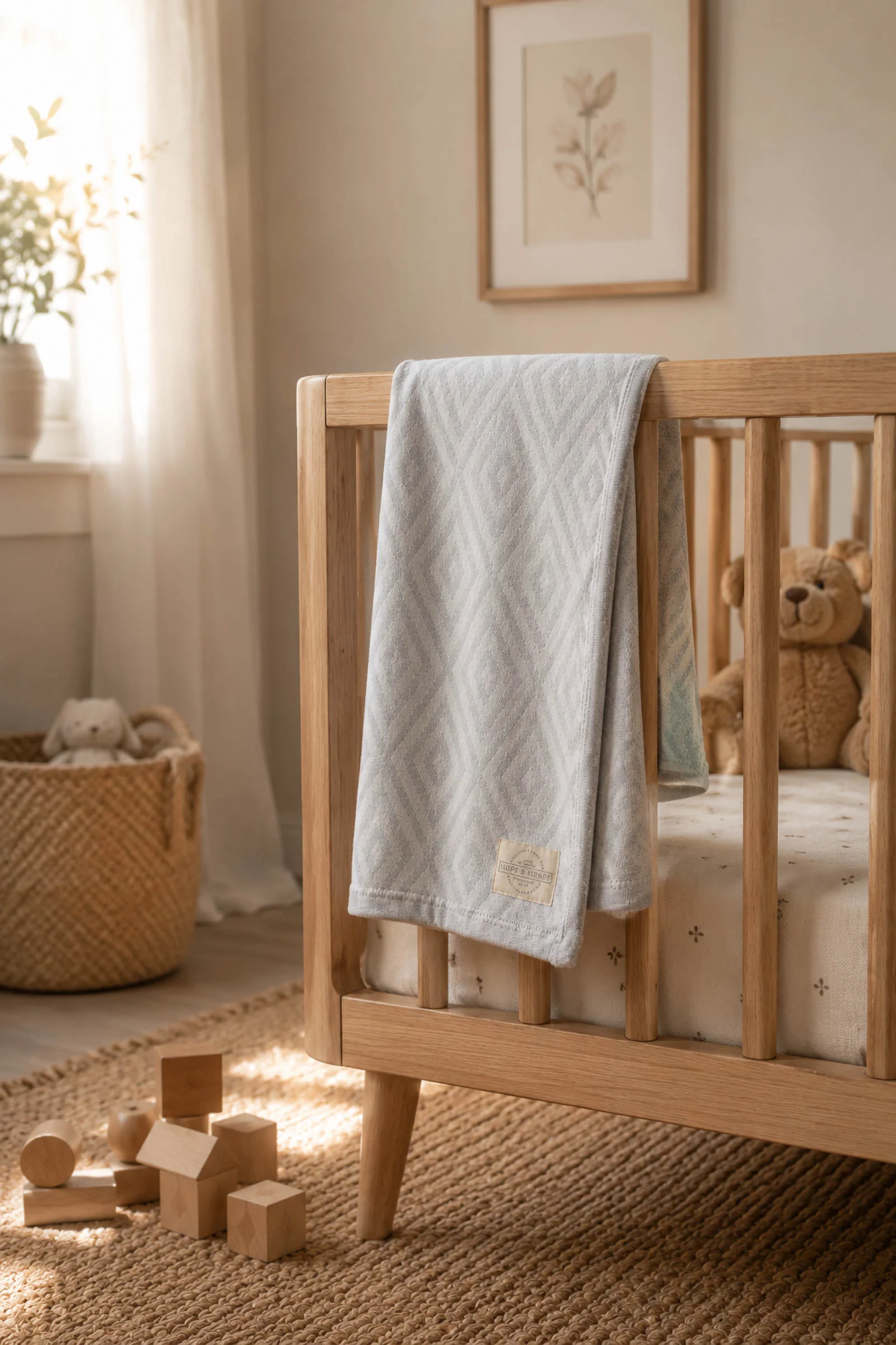 Hope & Henry Organic Cotton Jacquard Sweater Blanket, Gray, Baby