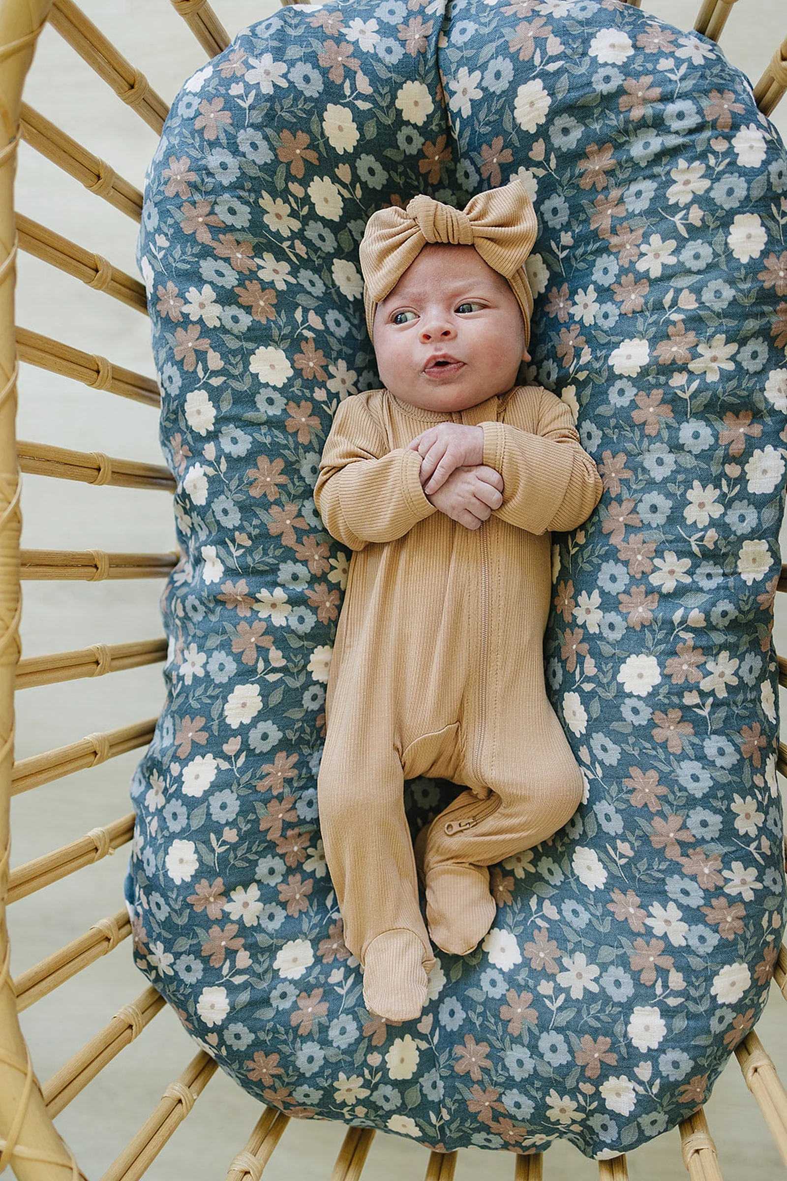 Mebie Baby Baby Girl Latte Ribbed Head Wrap, Bamboo, Baby - Image 3