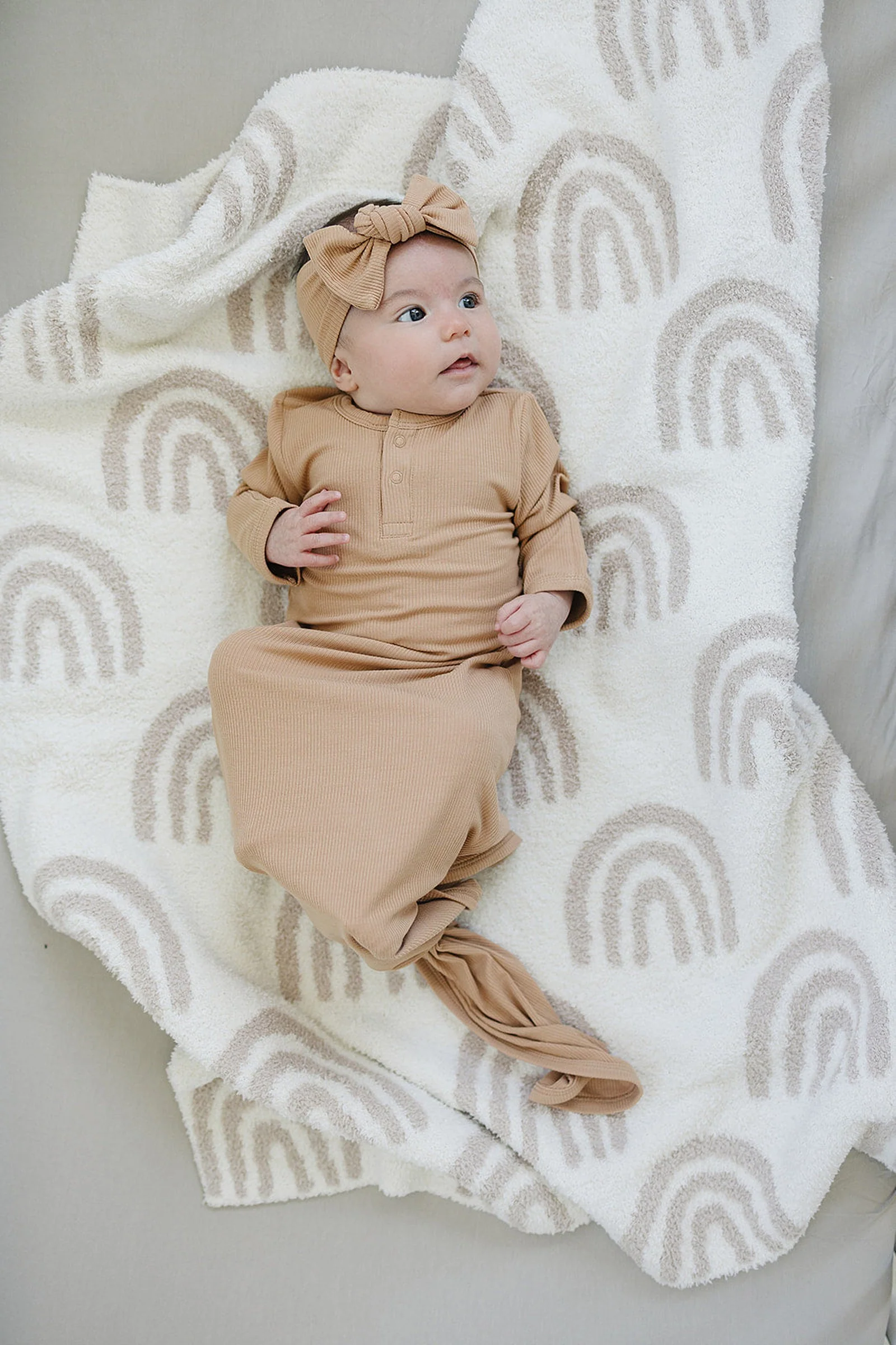 Mebie Baby Baby Girl Latte Ribbed Head Wrap, Bamboo, Baby - Image 4