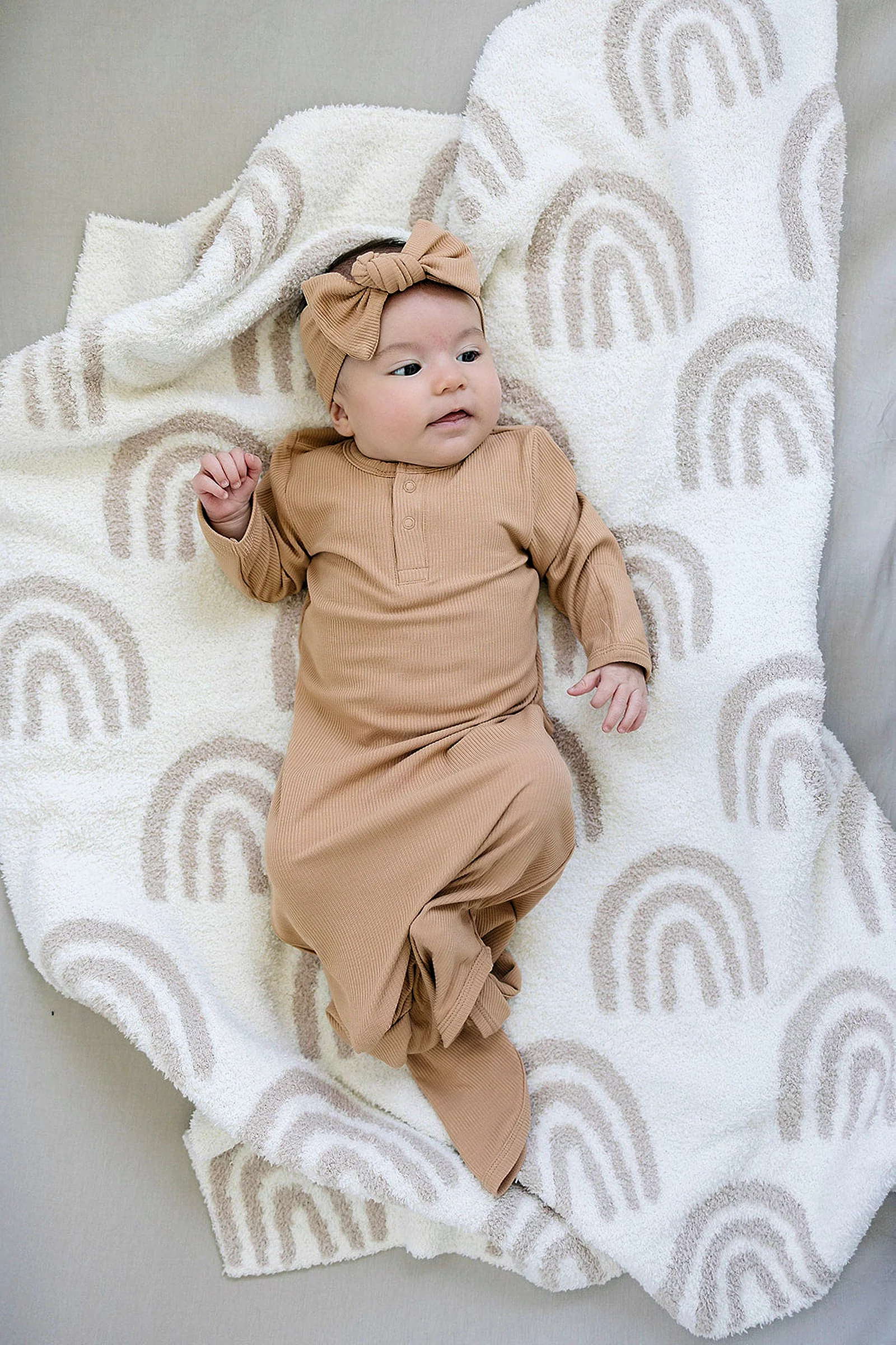 Mebie Baby Latte Ribbed Knot Gown, Bamboo, Baby Essentials - Image 3
