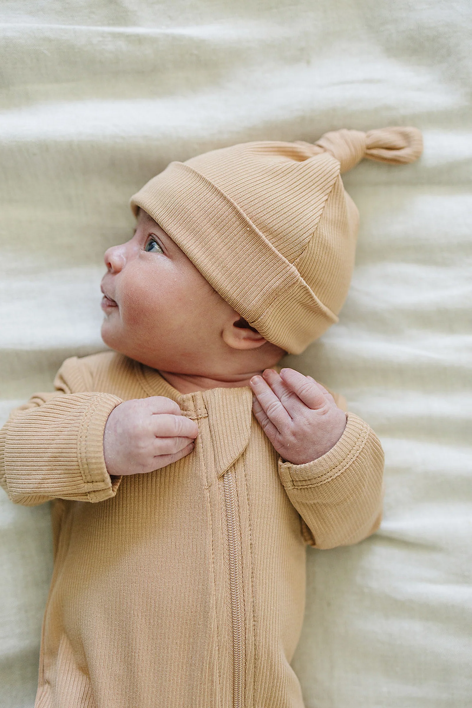 Mebie Baby Latte Ribbed Newborn Knot Hat, Bamboo, Newborn, Baby Essentials