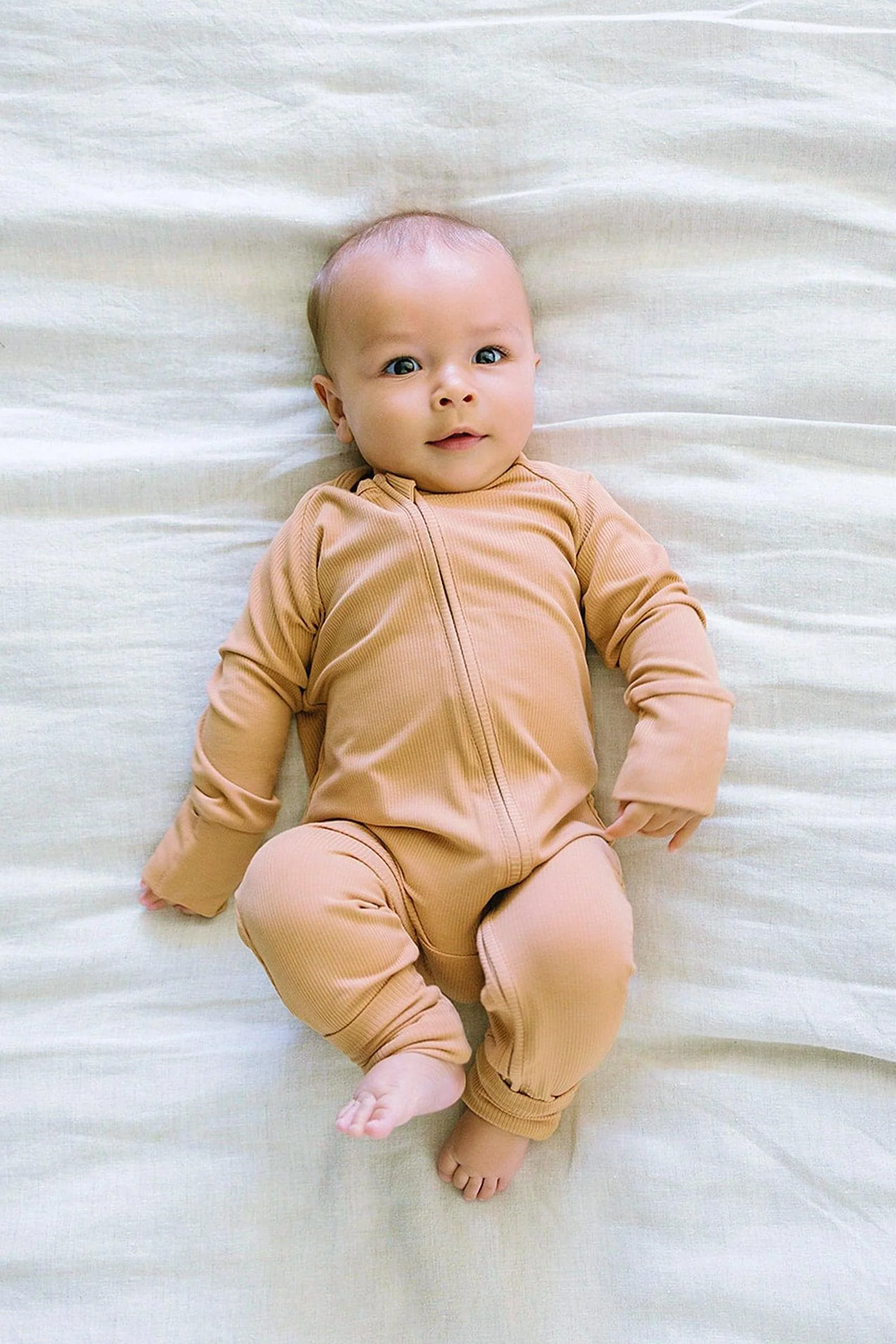 Mebie Baby Latte Ribbed Zipper Pajama, Bamboo, Preemie, Baby Essentials - Image 4