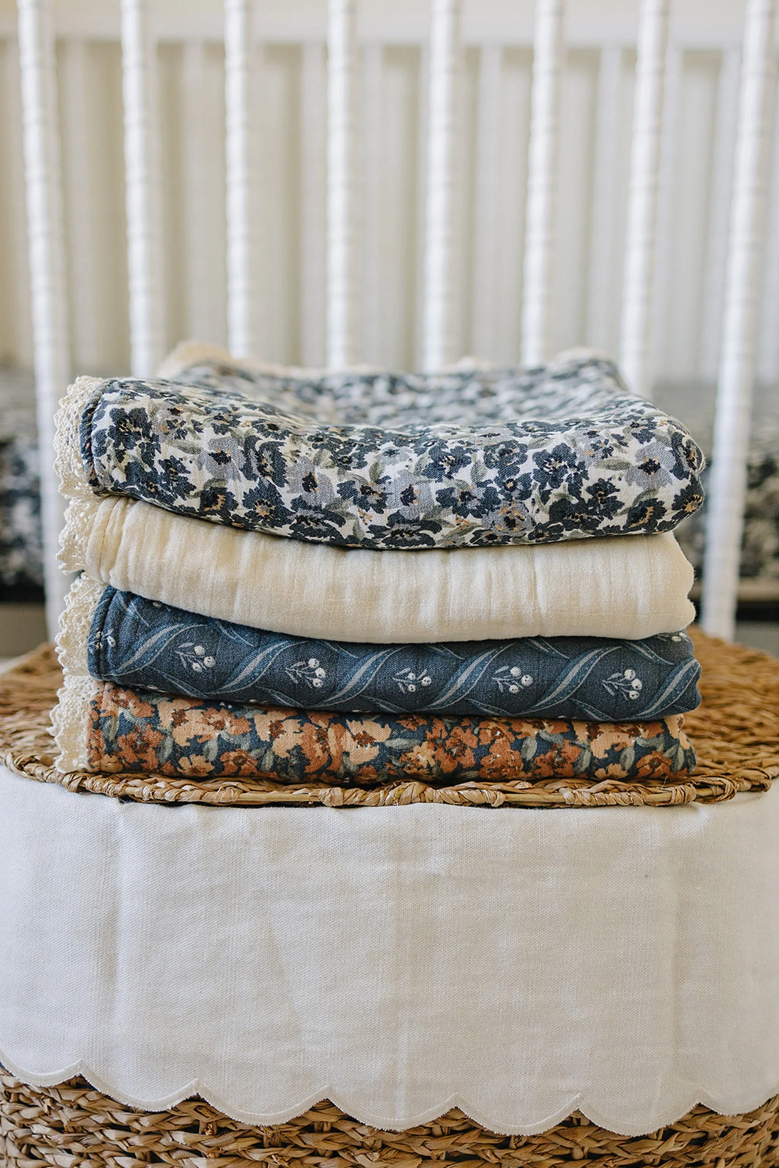 Mebie Baby Liberty Floral + Coastal Plaid Lace Crib Muslin Crib Quilt, 100% Cotton, Baby Essentials - Image 6