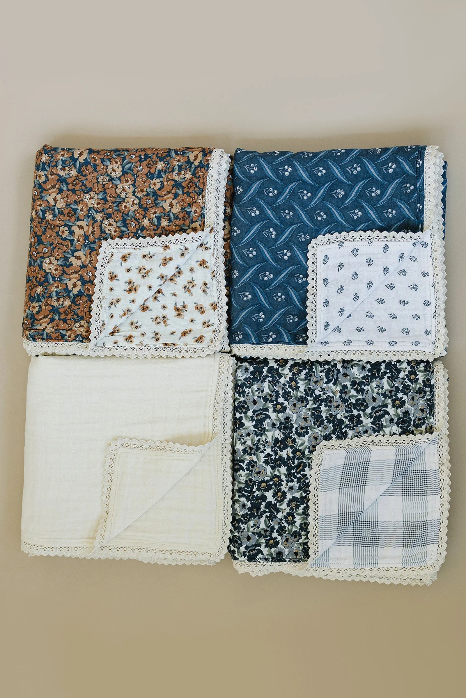 Mebie Baby Liberty Floral + Coastal Plaid Lace Crib Muslin Crib Quilt, 100% Cotton, Baby Essentials - Image 7