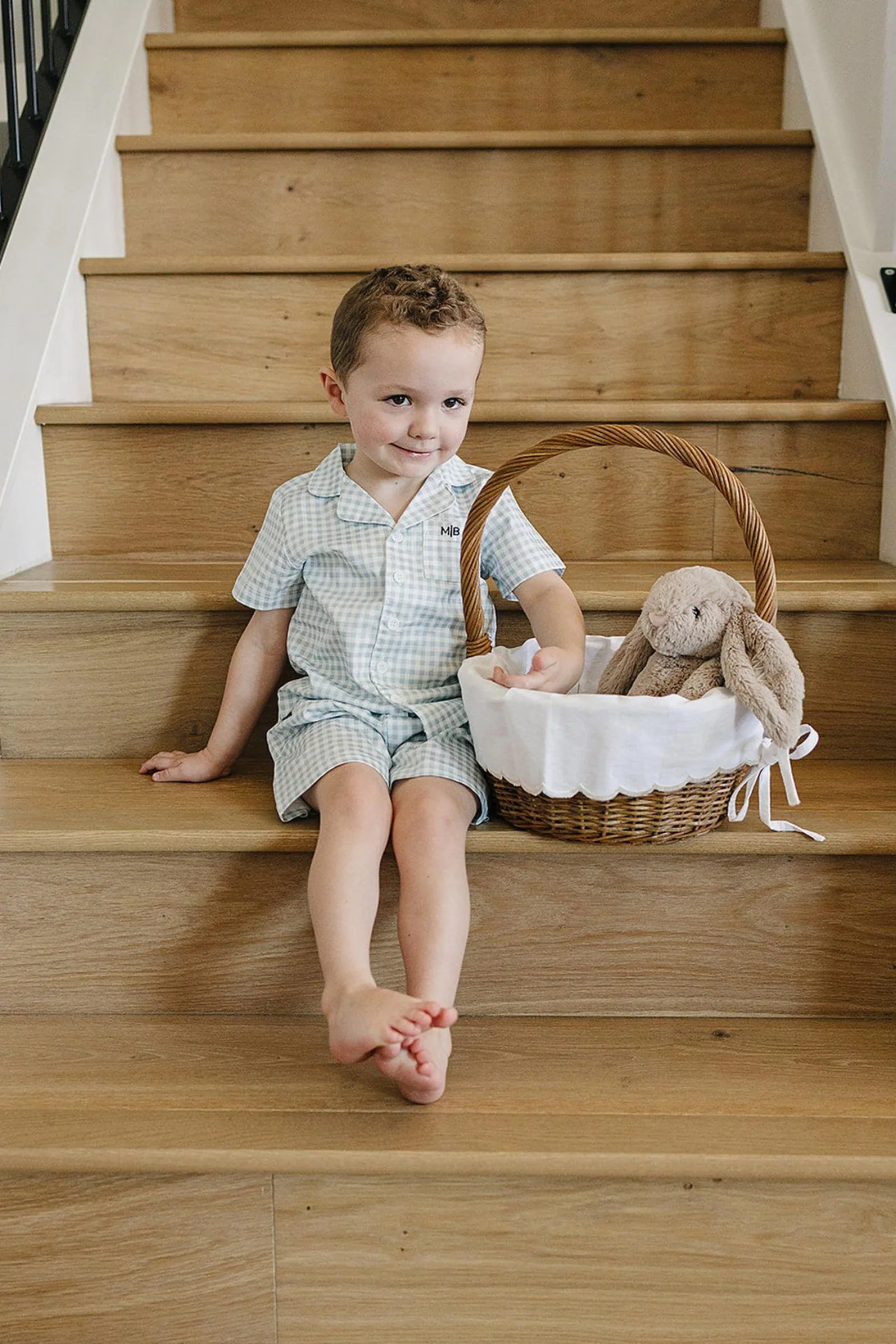 Mebie Baby Light Blue Gingham Shorts Pajama Set, 100% Cotton, Gender Neutral, Sizes 6M-11