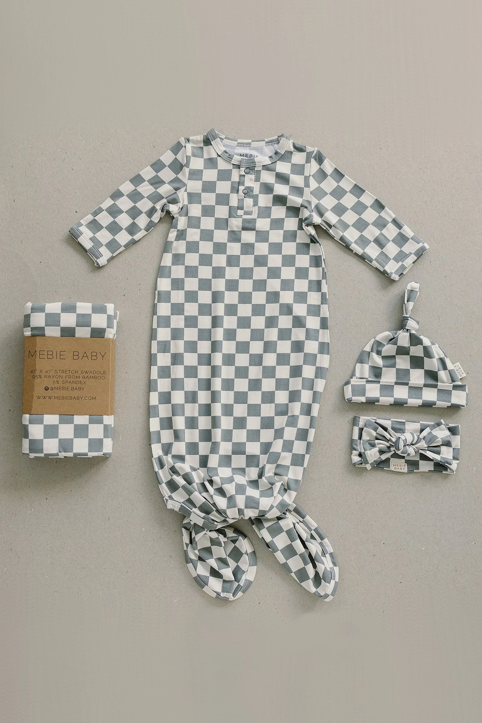 Mebie Baby Light Green Checkered Knot Hat, Bamboo, Newborn, Baby Essentials - Image 3