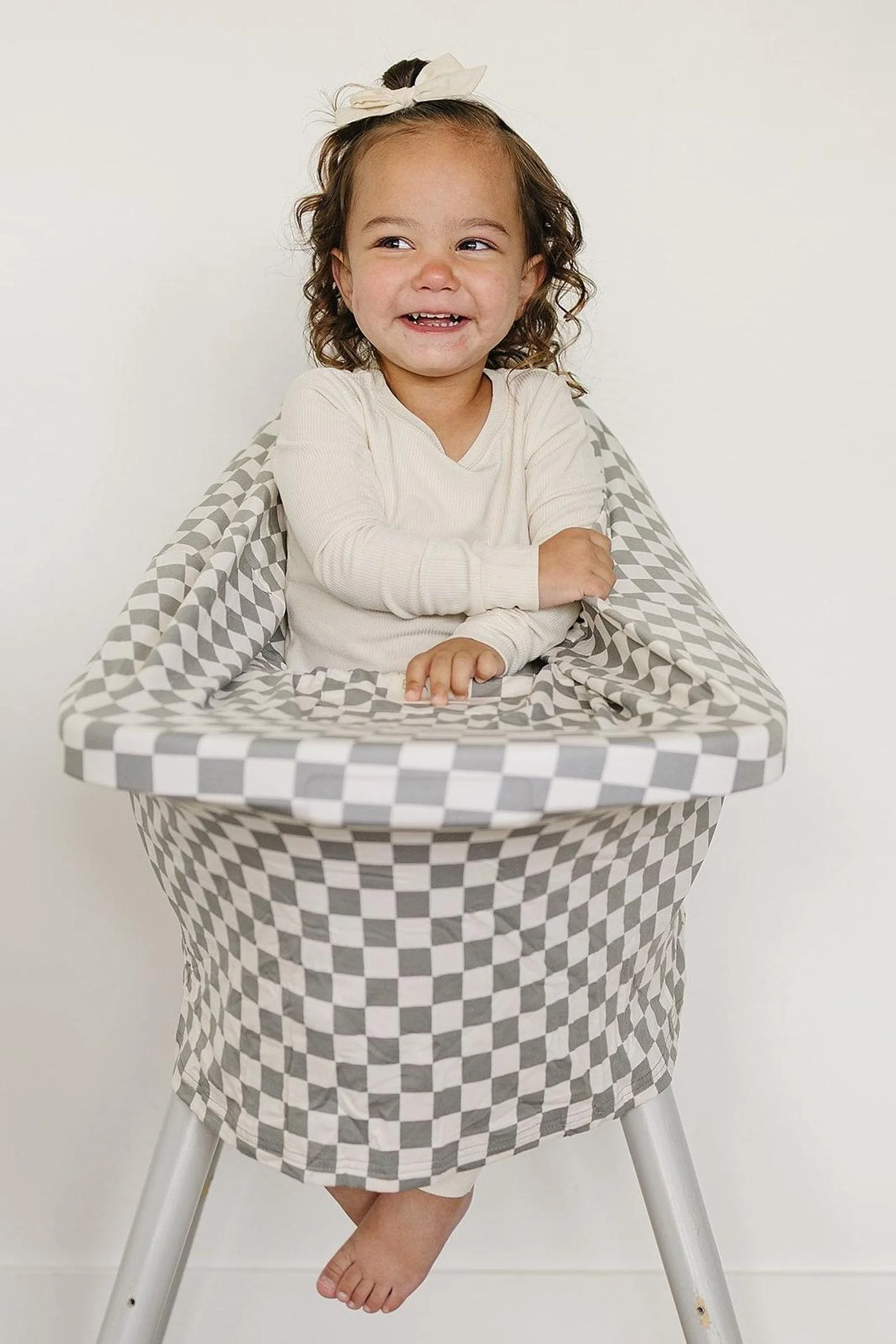 Mebie Baby Light Green Checkered Multi-Use, Bamboo, Car Seat & Nursing Cover, Gender Neutral, Baby - Image 4