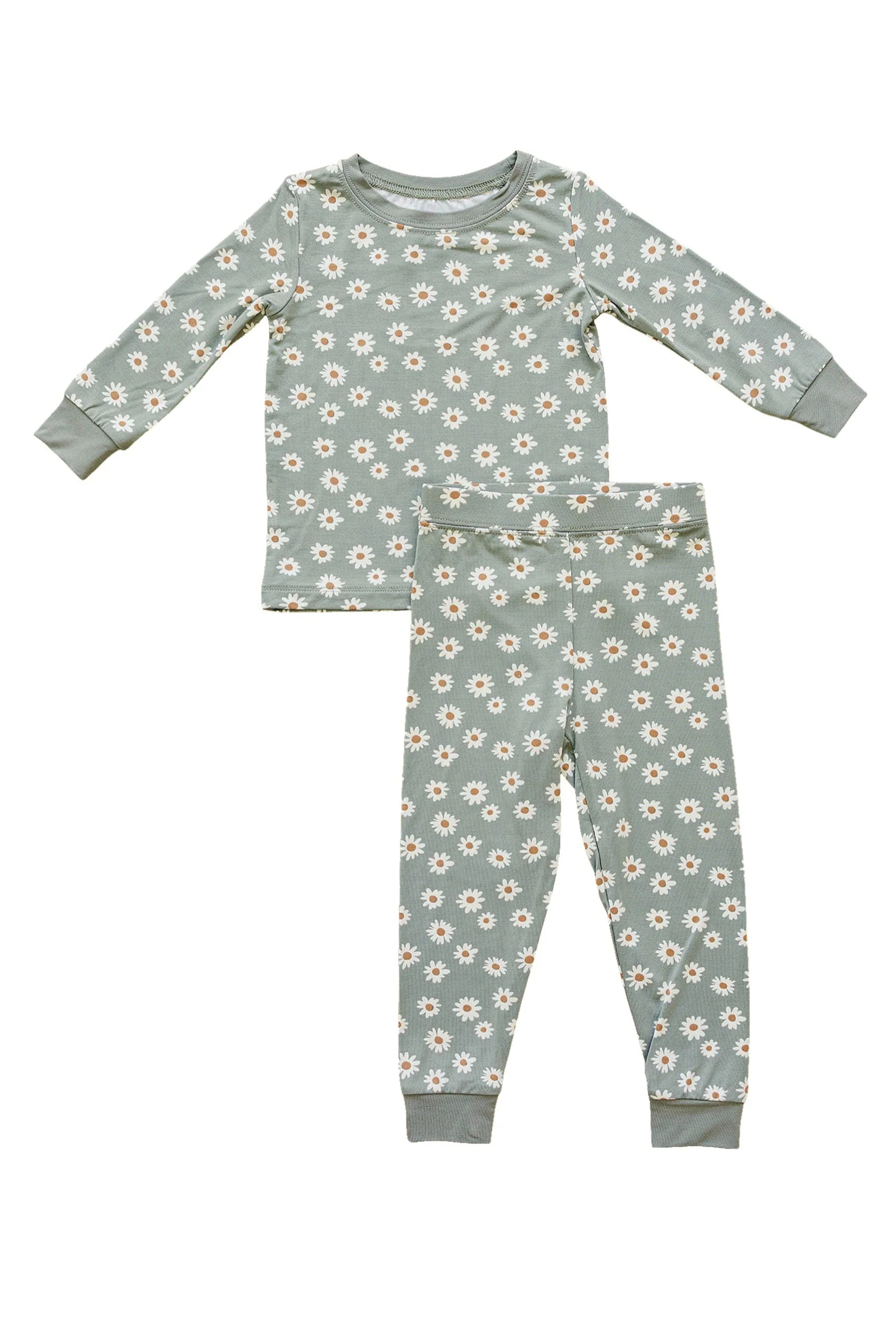 Mebie Baby Light Green Daisy Cozy Pajama Set, Bamboo, Baby Essentials - Image 2