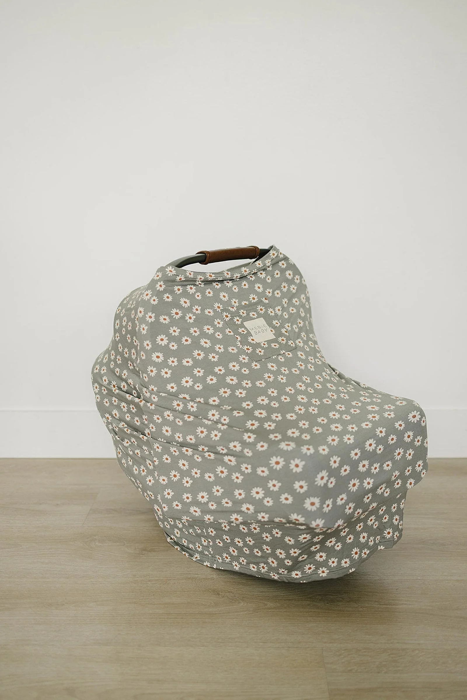 Mebie Baby Light Green Daisy Multi-Use, Bamboo, Car Seat & Nursing Cover, Baby - Image 4