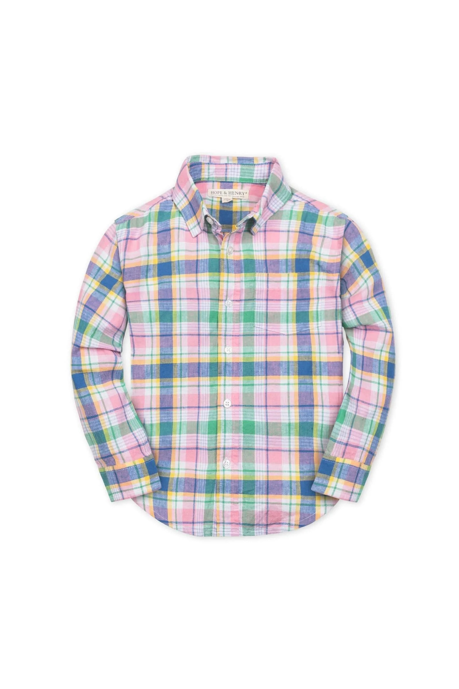 Hope & Henry Linen Button Down Shirt for Boys, White Plaid, Sizes 2-16 - Image 2