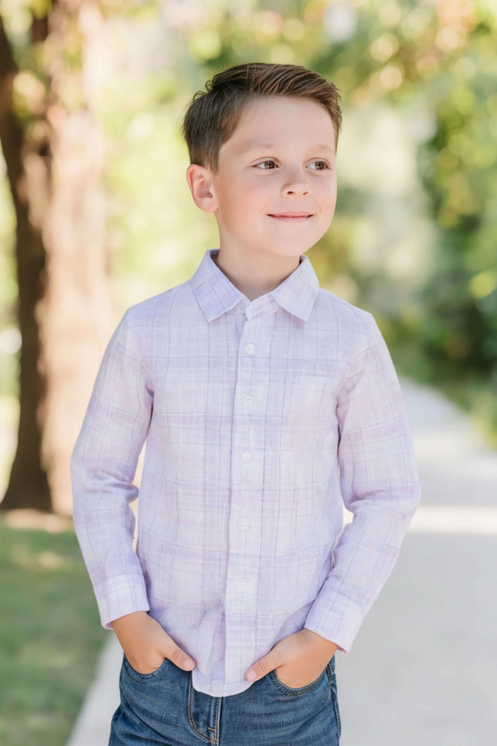 Hope & Henry Linen Button Down Shirt for Boys, Monet Plaid, Sizes 2T-18