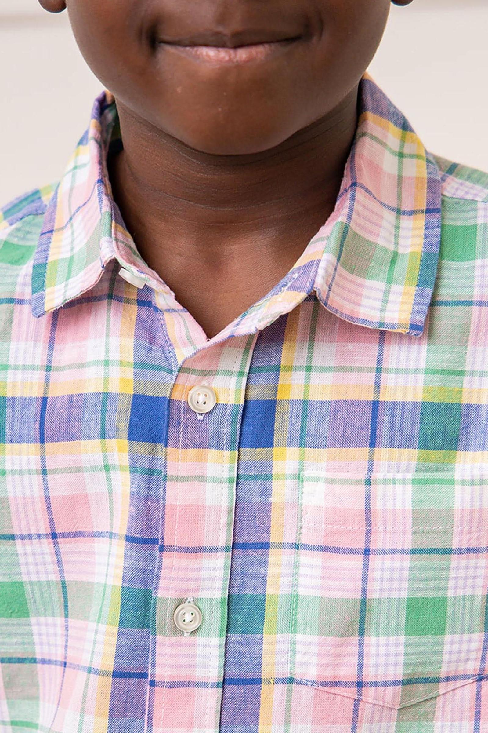 Hope & Henry Linen Button Down Shirt for Boys, White Plaid, Sizes 2-16 - Image 3