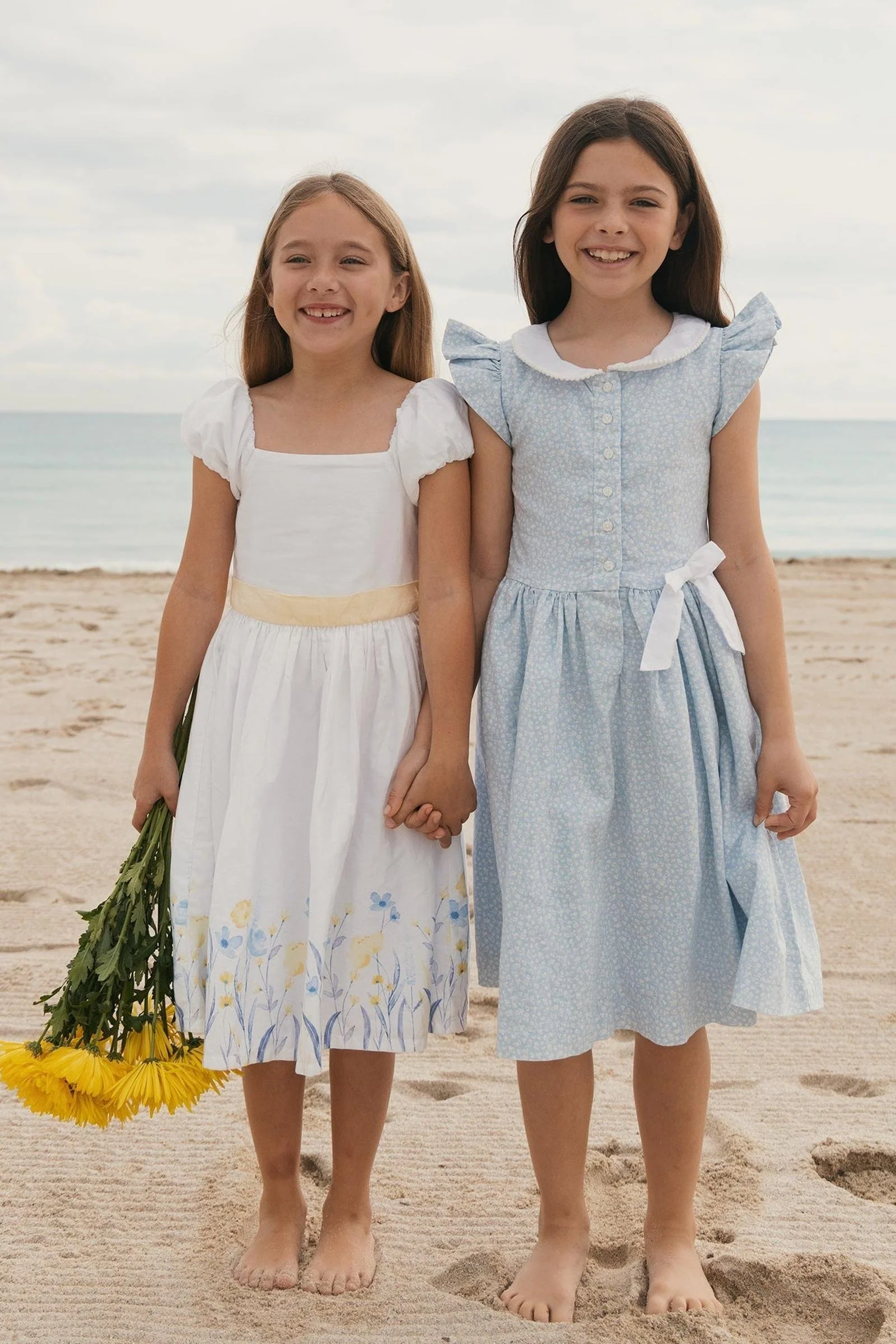 Linen & Organic Cotton Dress with Peter Pan Collar, Blue Chateau Ditsy, Toddler & Kids - Image 3