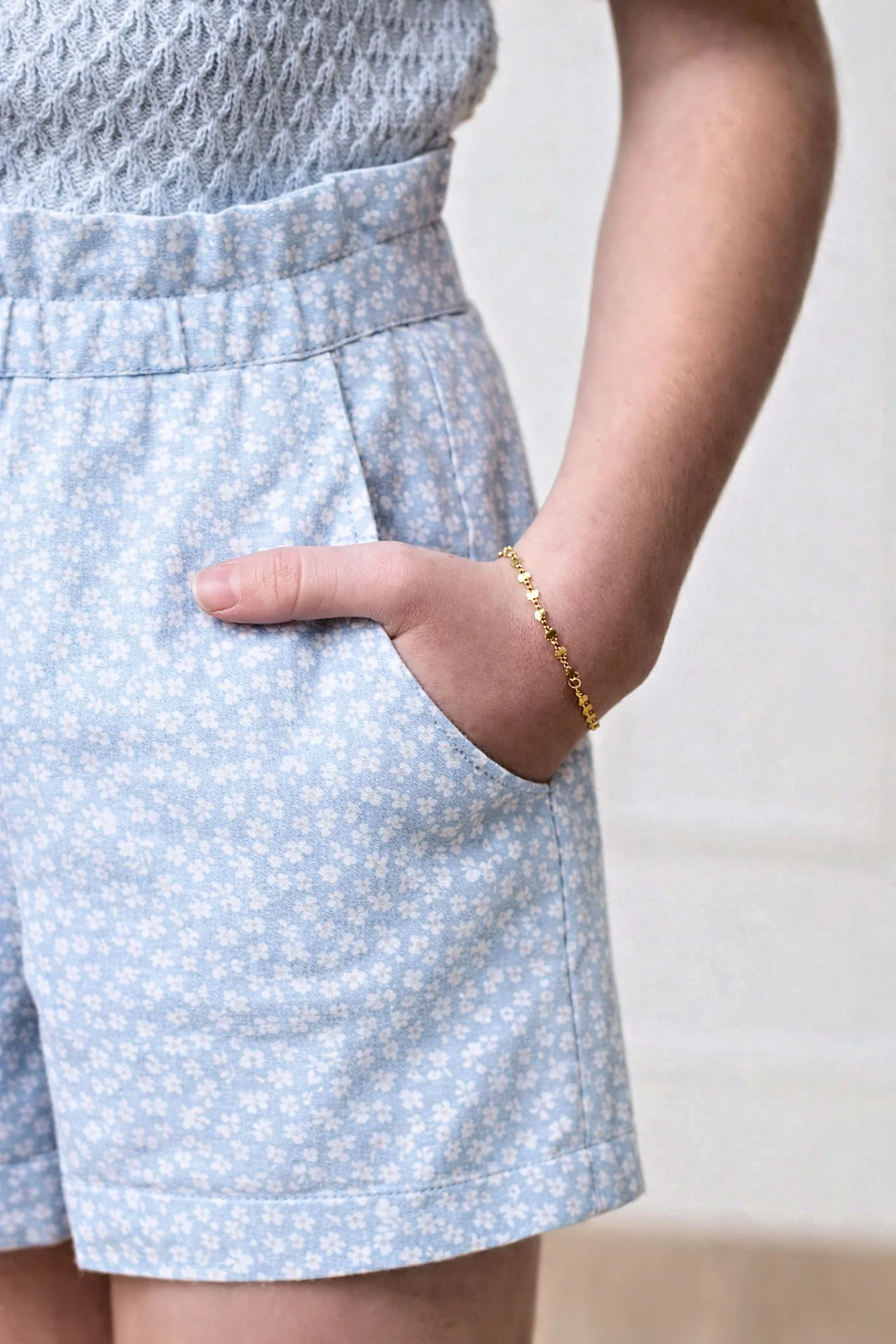 Hope & Henry Linen Pull-On Shorts for Girls, Blue Chateau Ditsy, Toddler & Kids