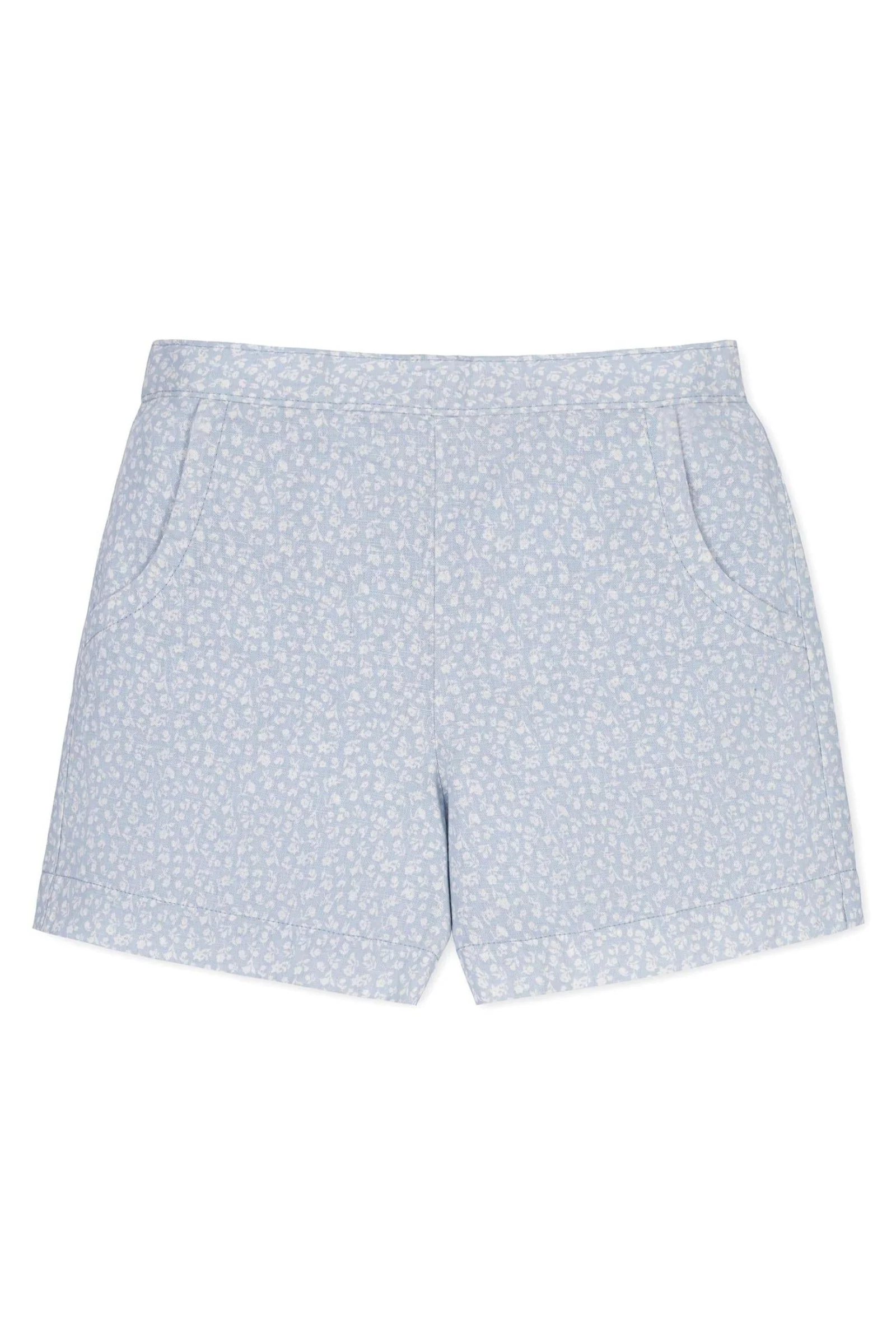 Hope & Henry Linen Pull-On Shorts for Girls, Blue Chateau Ditsy, Toddler & Kids - Image 2