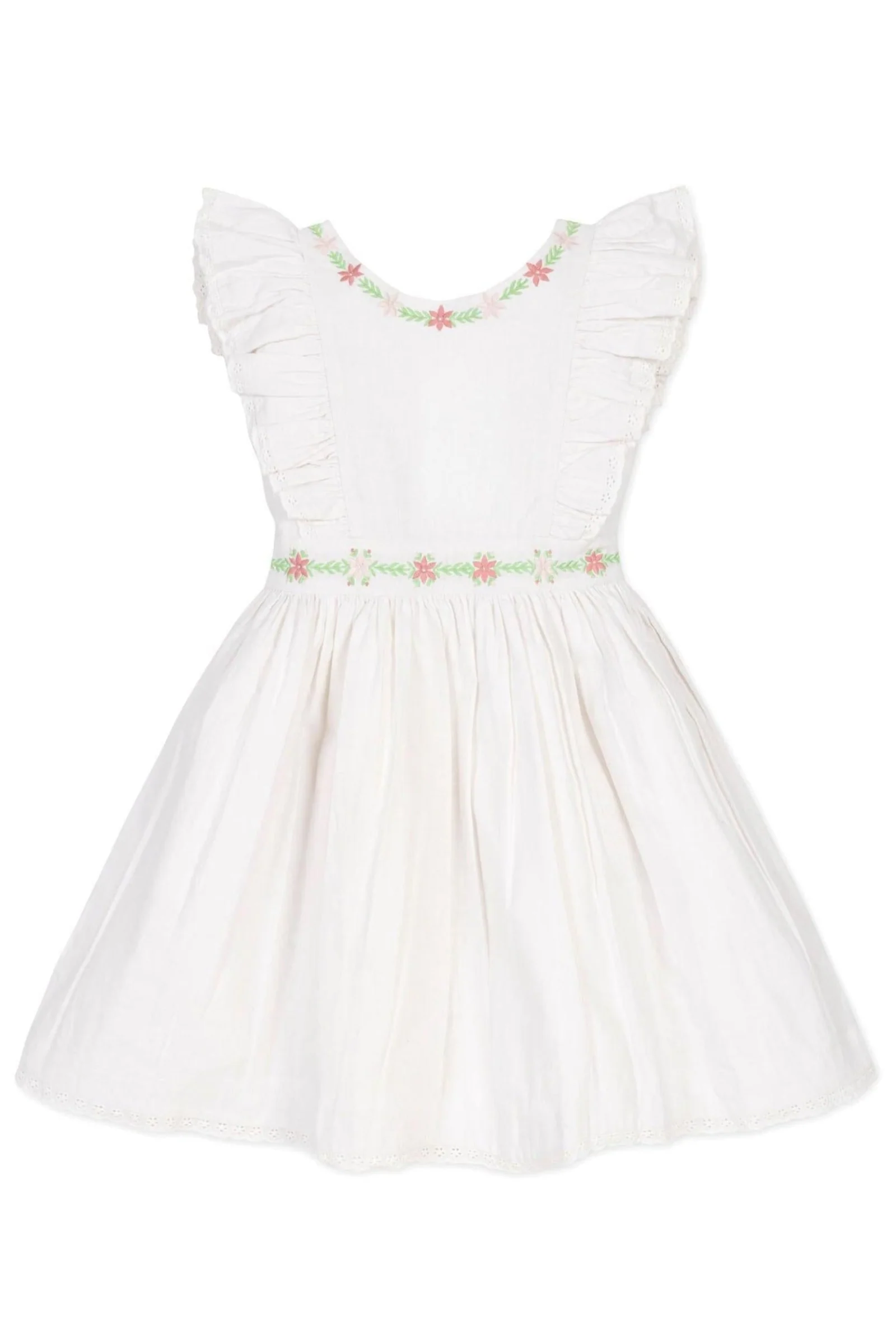 Hope & Henry Linen Ruffle Sleeve Floral Jumper Dress, White, Toddler & Kids - Image 2