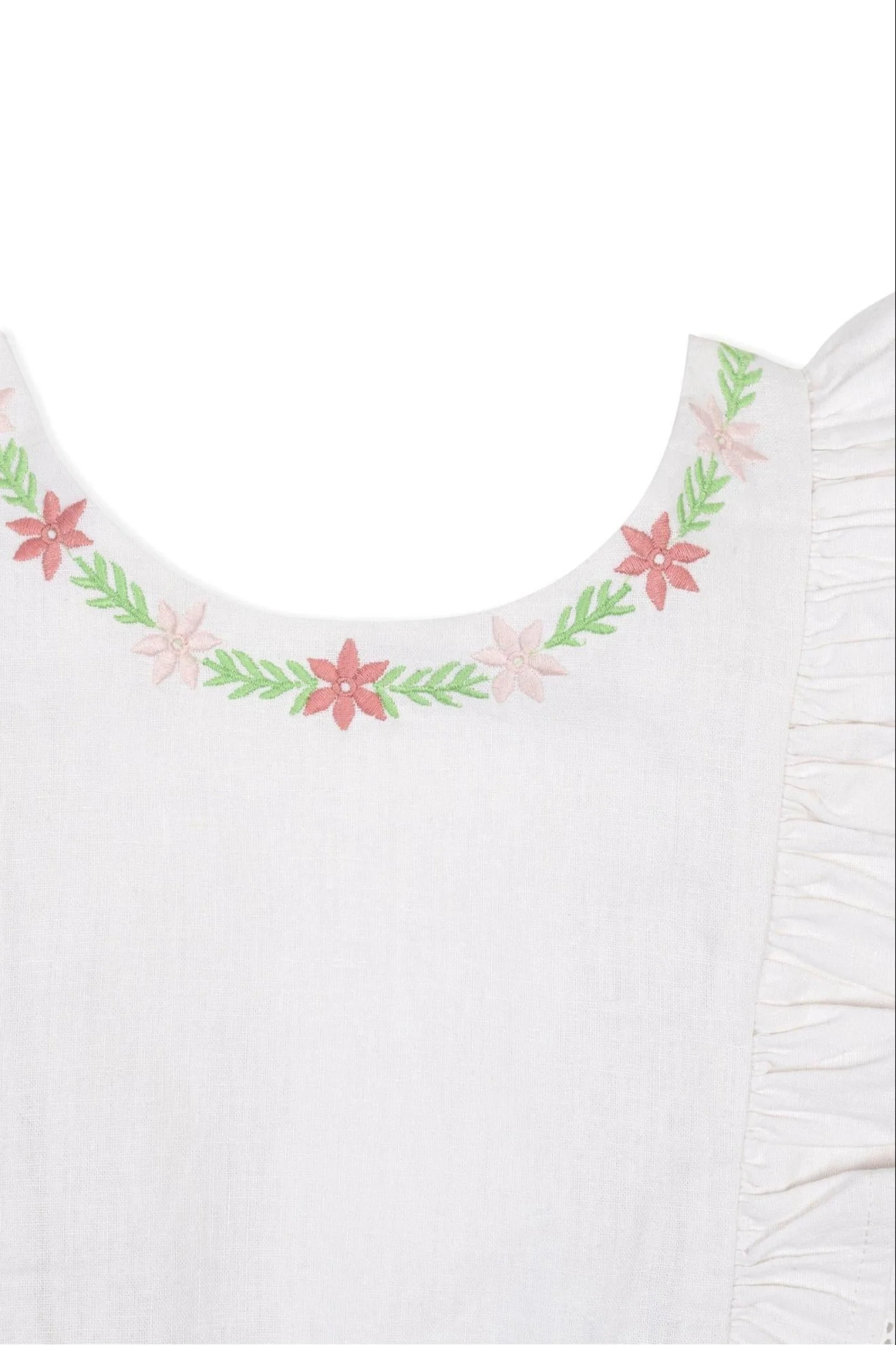 Hope & Henry Linen Ruffle Sleeve Floral Jumper Dress, White, Toddler & Kids - Image 3