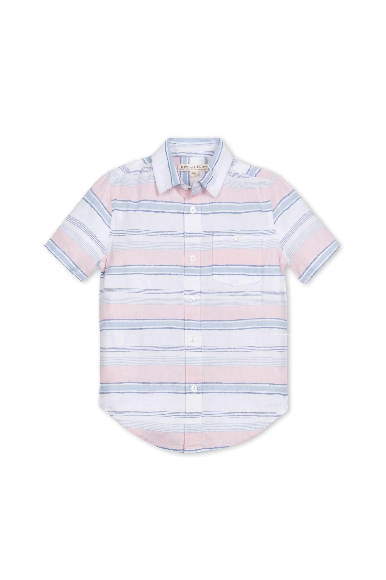 Hope & Henry Linen Button Down Casual Shirt for Boys, Short Sleeve Striped, Toddler & Kids - Image 2