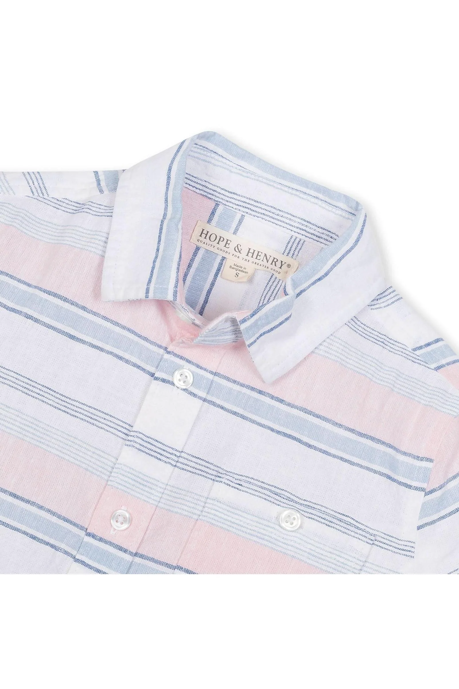 Hope & Henry Linen Button Down Casual Shirt for Boys, Short Sleeve Striped, Toddler & Kids - Image 6