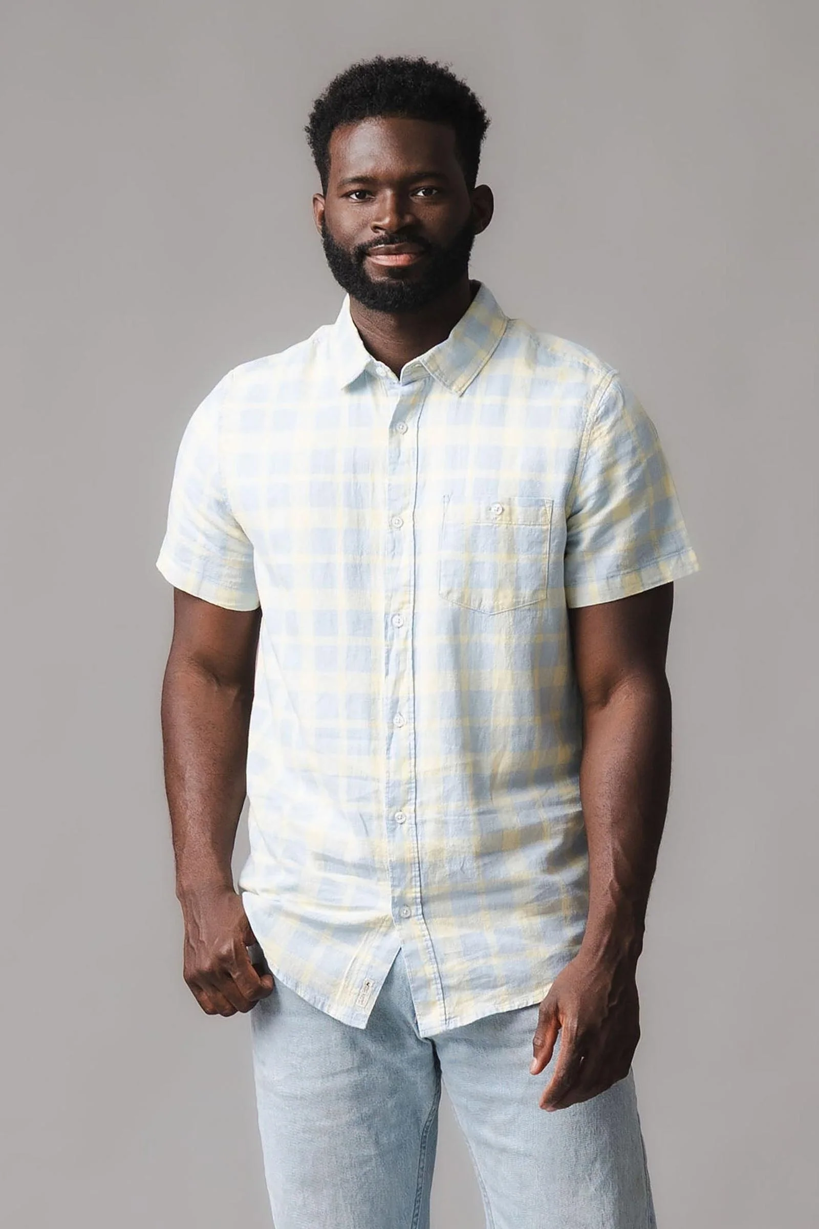 Linen & Organic Cotton Short Sleeve Button Down Shirt, Sunlit Plaid, Men, Family Matching Outfits - Image 3