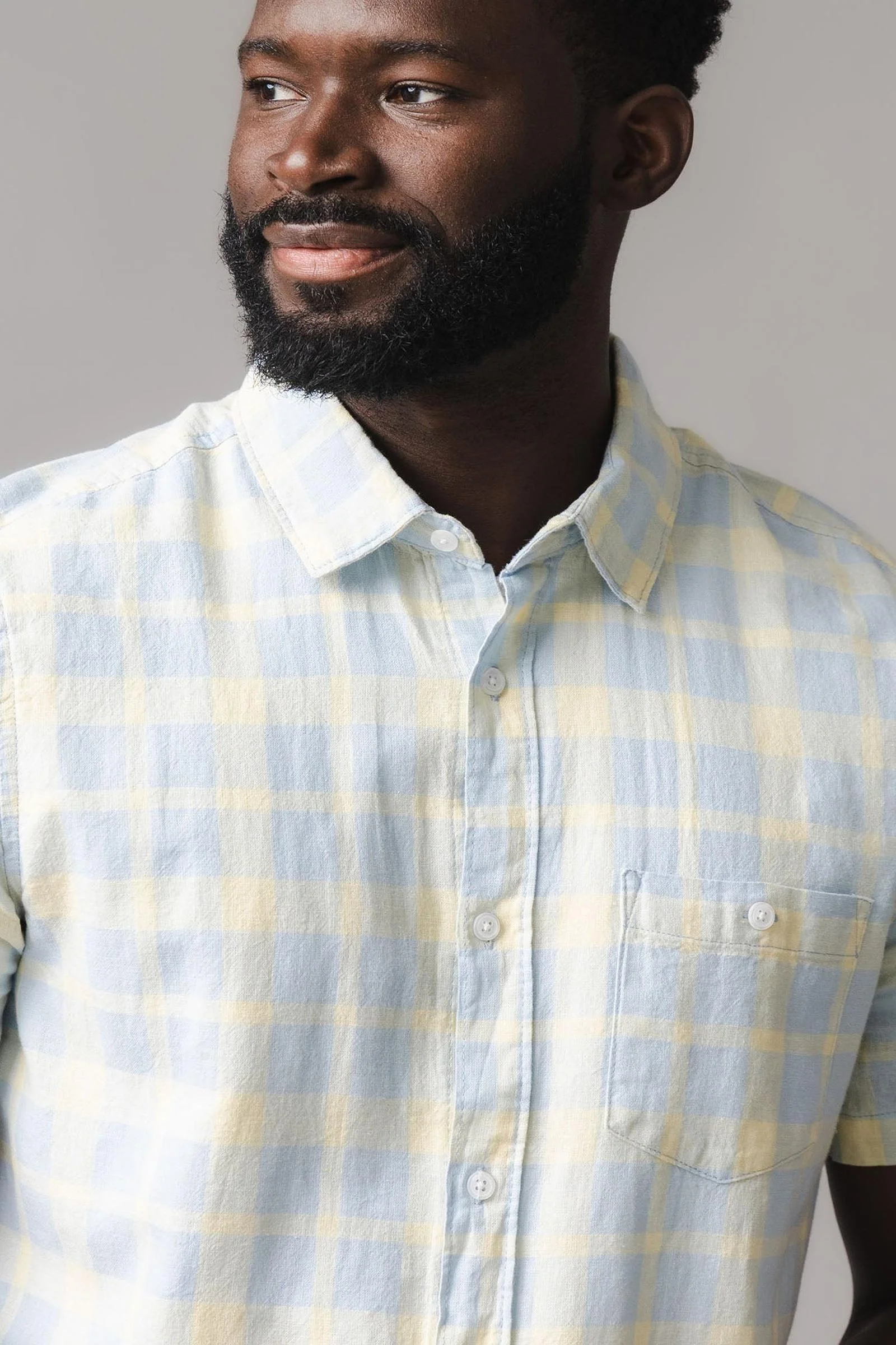 Linen & Organic Cotton Short Sleeve Button Down Shirt, Sunlit Plaid, Men, Family Matching Outfits - Image 4