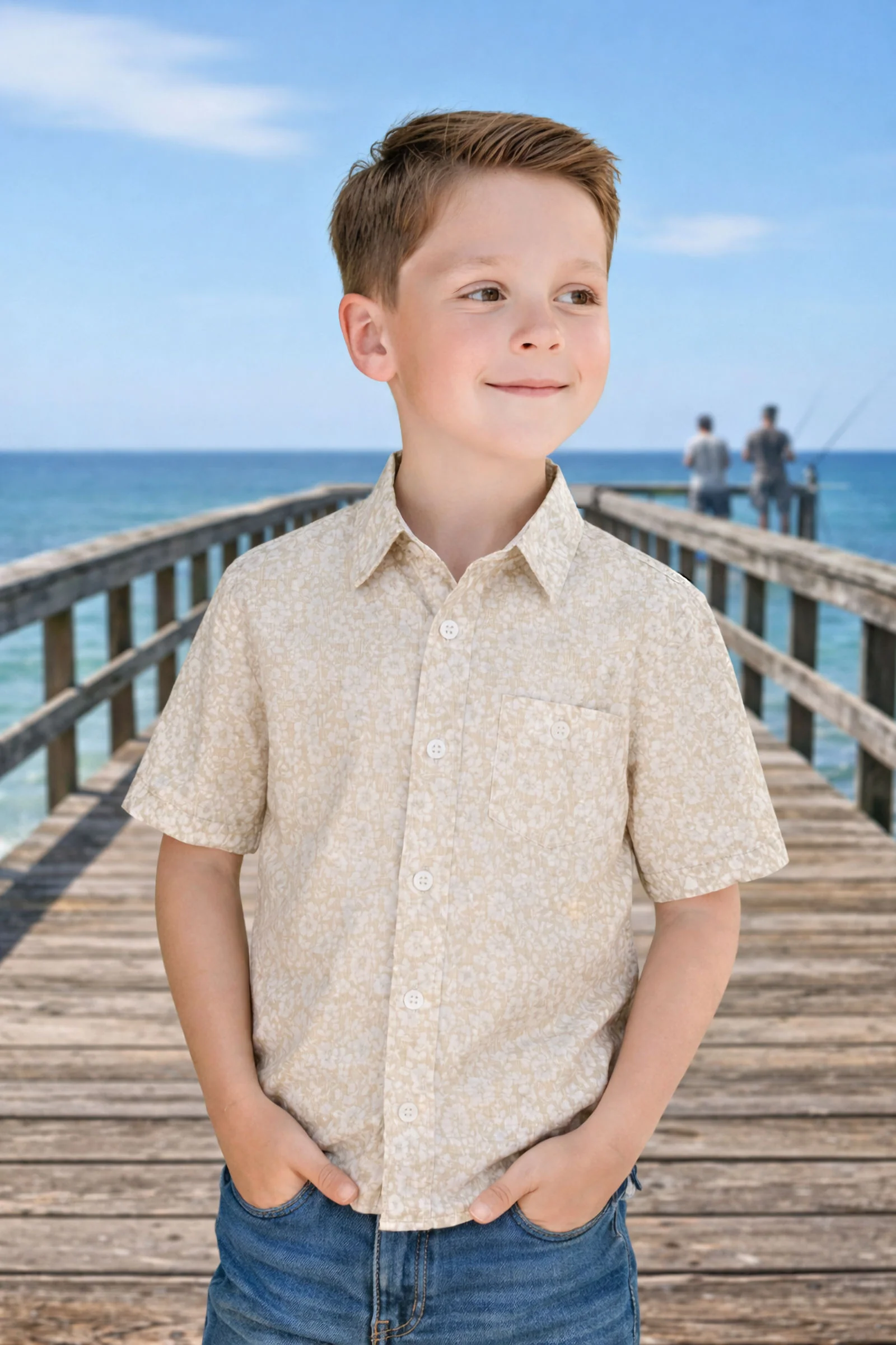 Hope & Henry Linen Short Sleeve Shirt, Sandy Floral, Sizes 2T-18