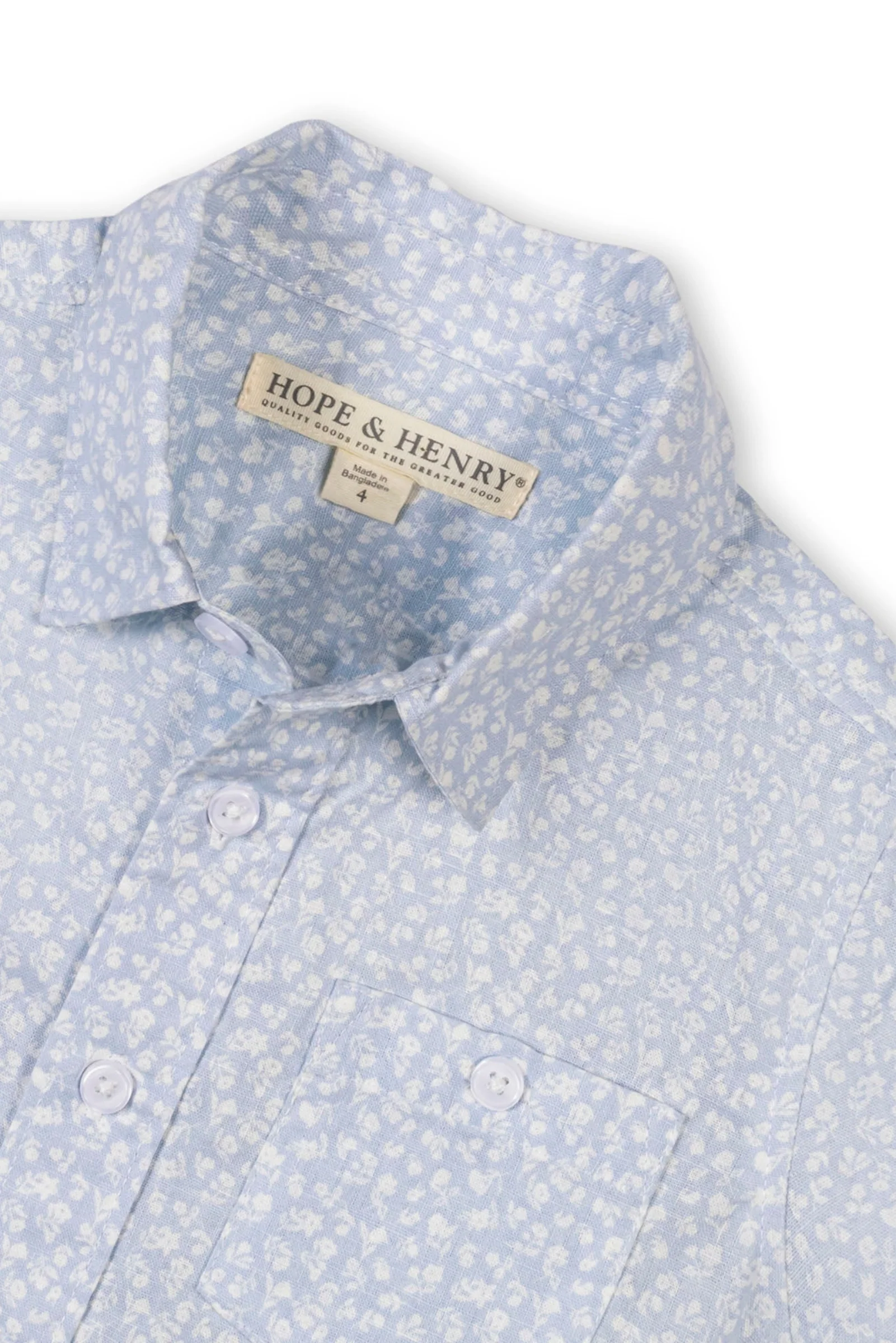 Hope & Henry Linen Short Sleeve Shirt for Boys, Blue, Sizes 2T-18 - Image 3