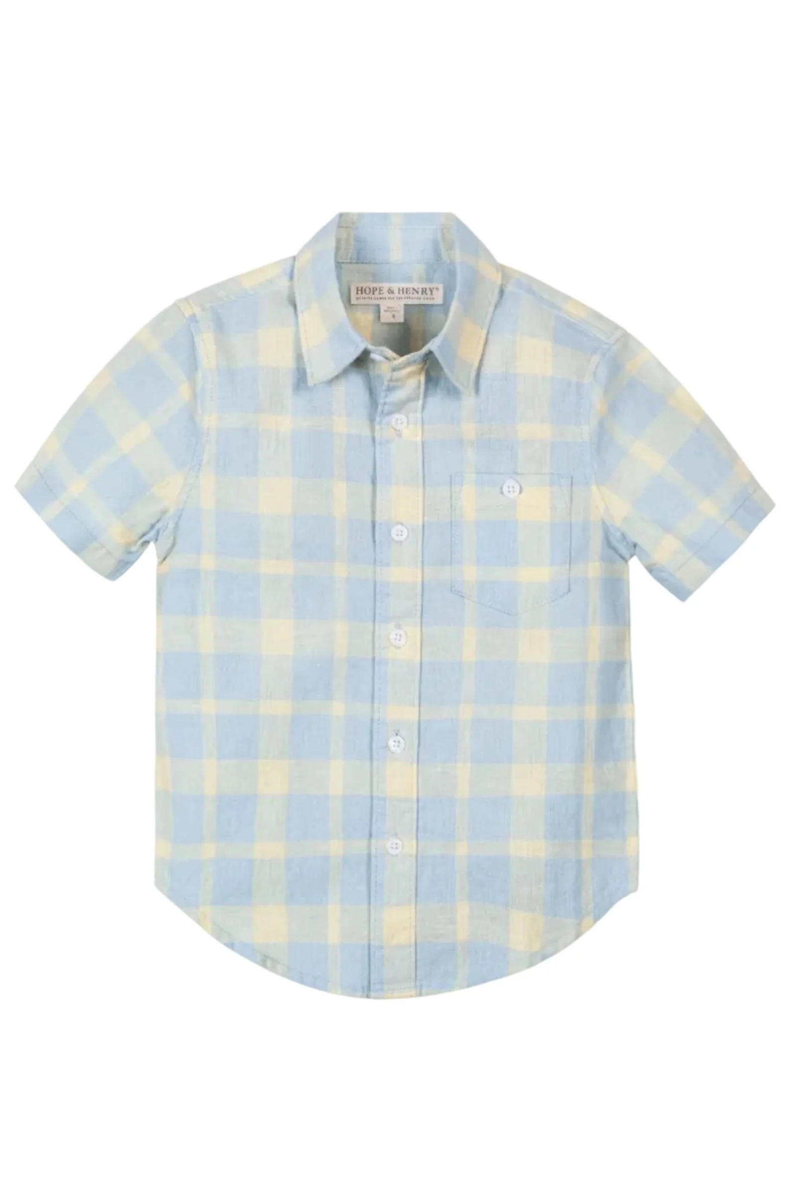 Hope & Henry Linen Short Sleeve Shirt for Boys, Sunlit Plaid, Sizes 2T-18 - Image 2