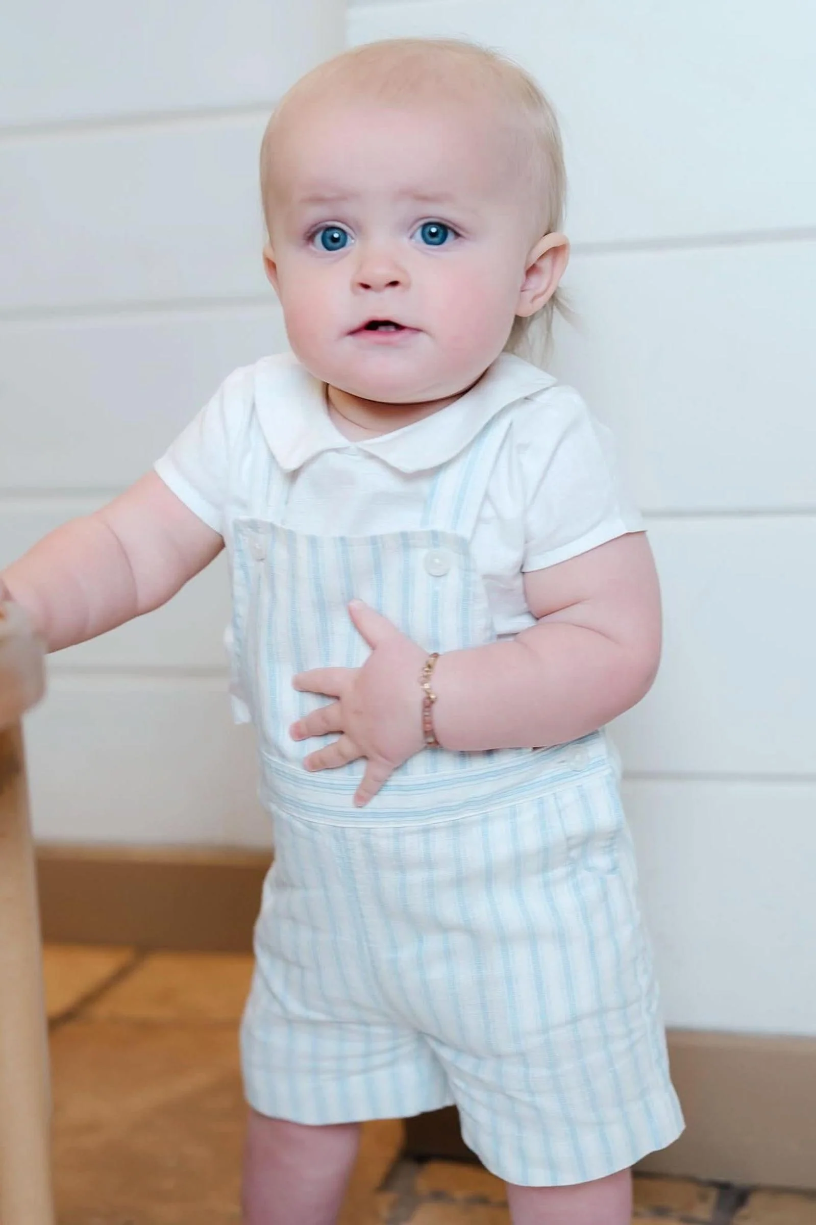 Baby Boy Linen Shortie Overall Set, Riviera Stripe - Image 5