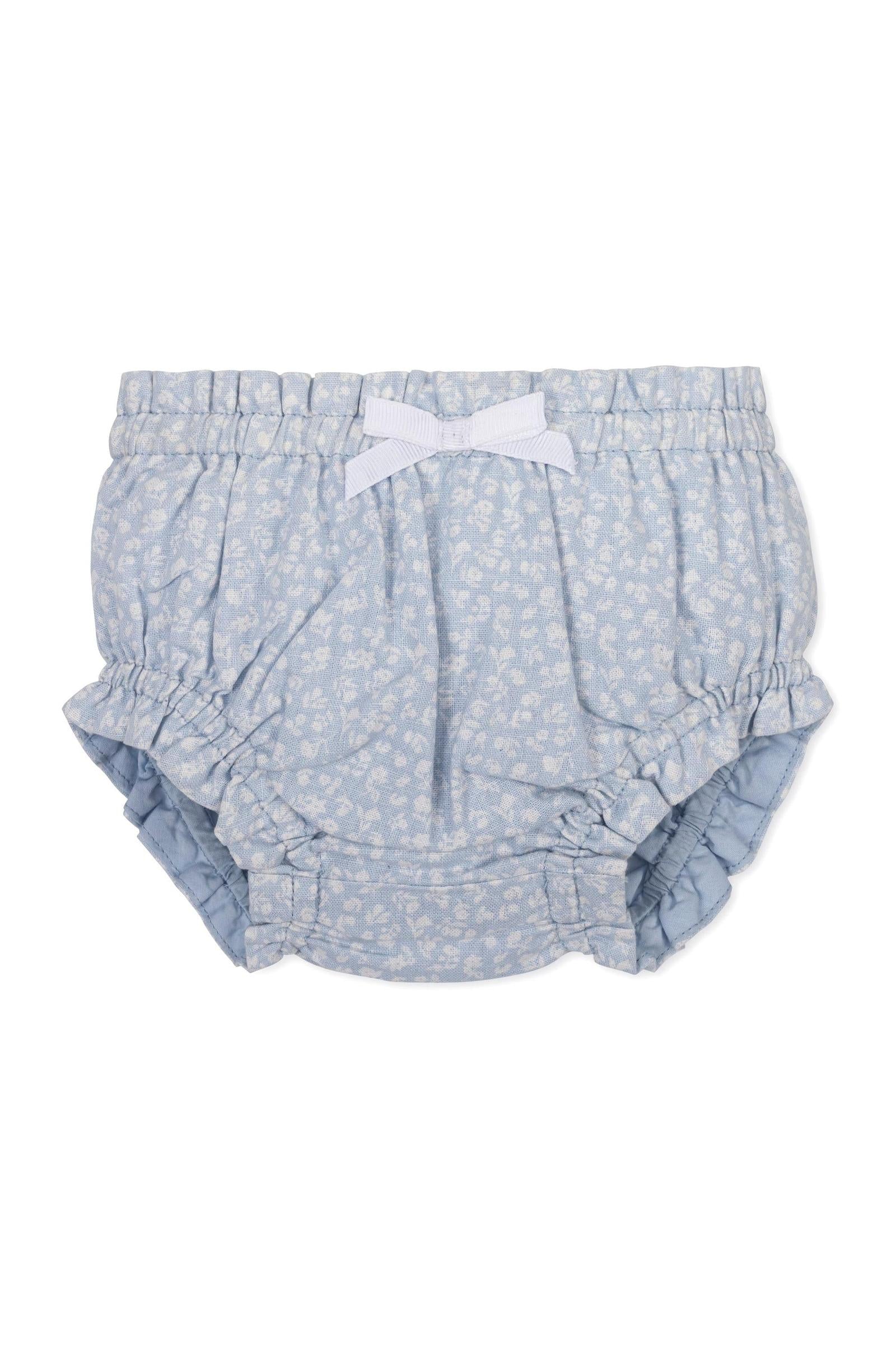 Hope & Henry Linen Smocked Puff Sleeve Dress for Baby Girls, Blue Chateau Ditsy - Image 4
