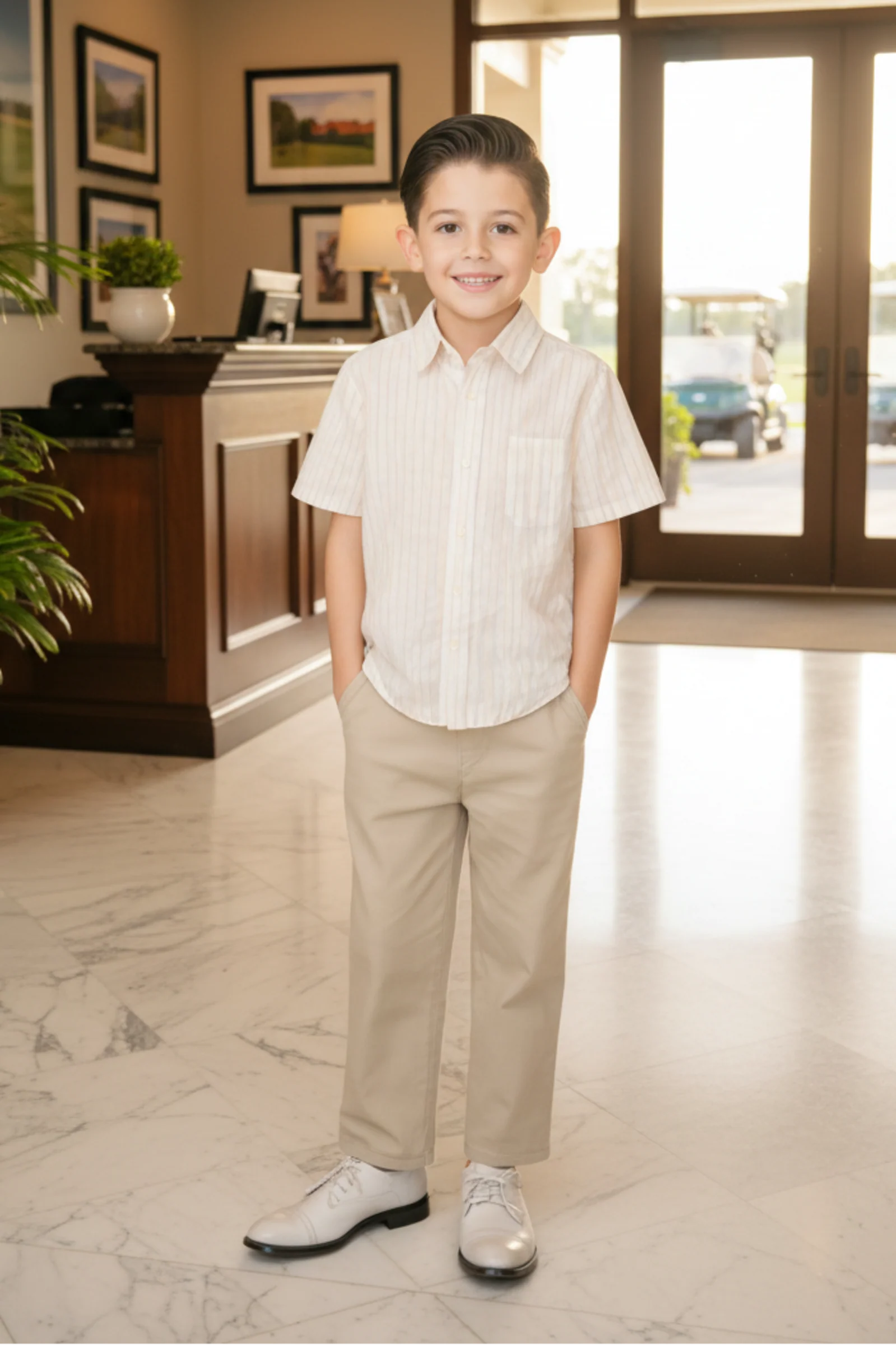 Hope & Henry Linen Suit Pant for Boys, Beige, Sizes 2T-16
