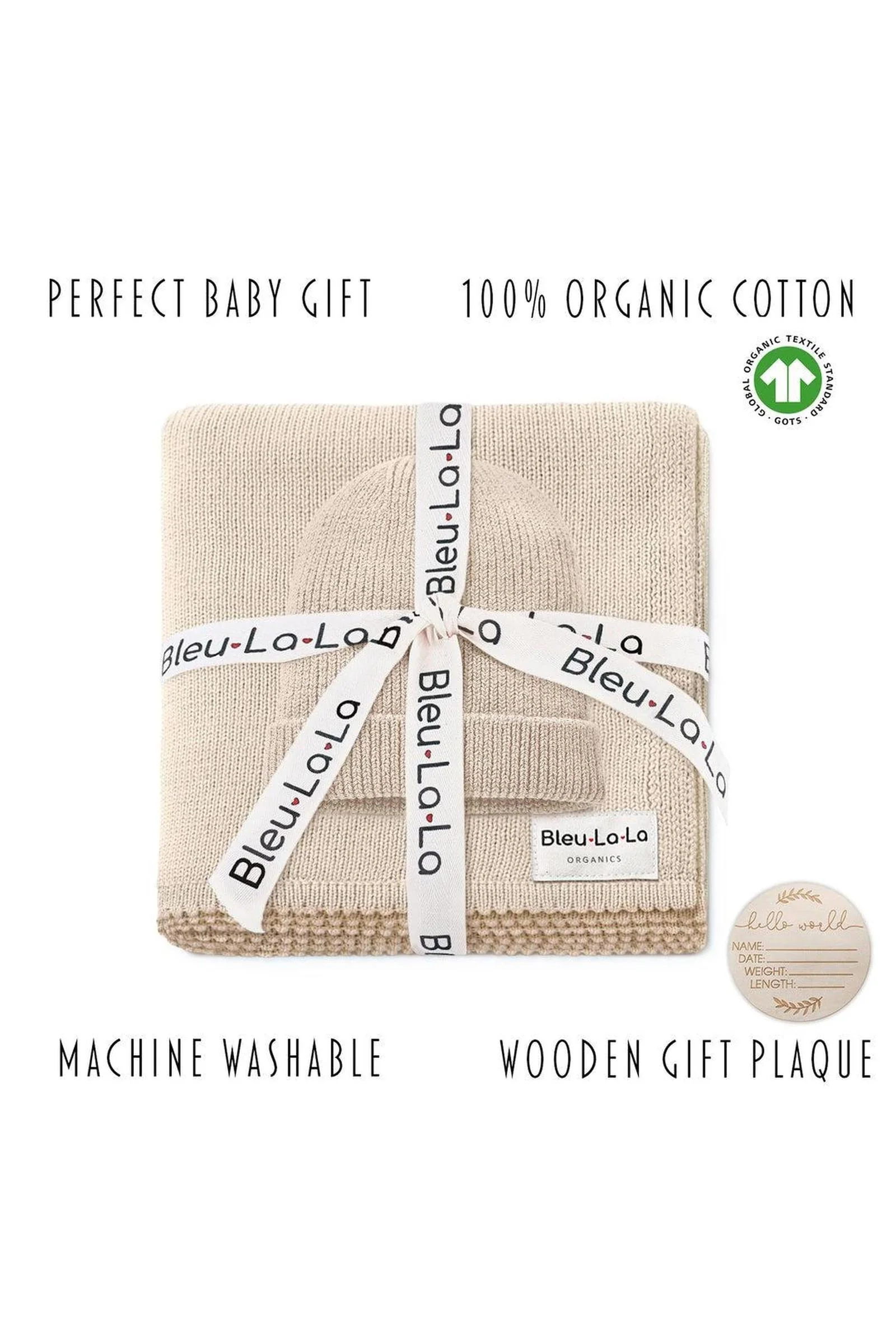 Luxe Collection Knit Baby Blanket + Hat Set with Gift Box, 100% Organic Cotton - Image 6