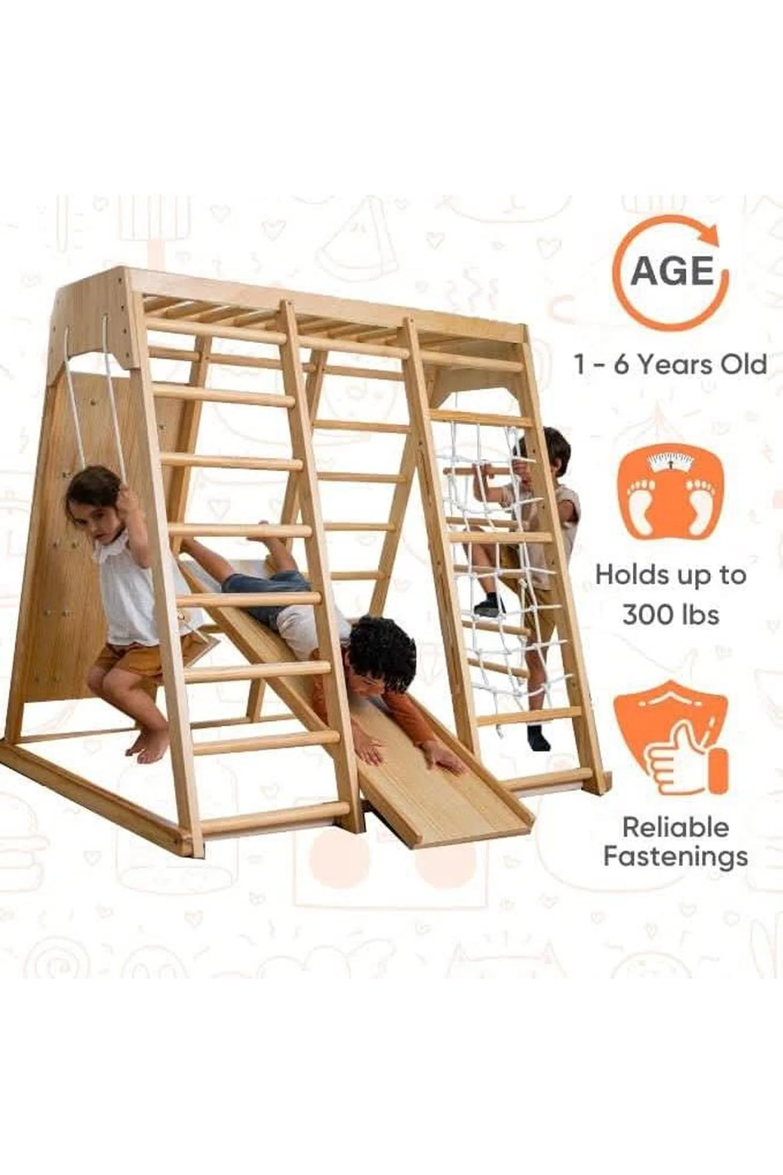 Magnolia - Wooden 7-in-1 Climber, Slide, Gym, Playset, Indoor, New Zealand FSC-certified pinewood - Image 49